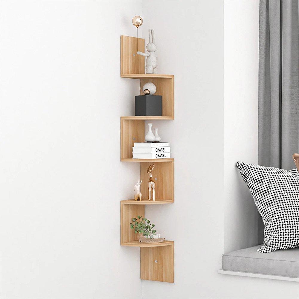Brown - Kabinet UK - Tiered Wooden Floating Corner Shelf Natural - 1