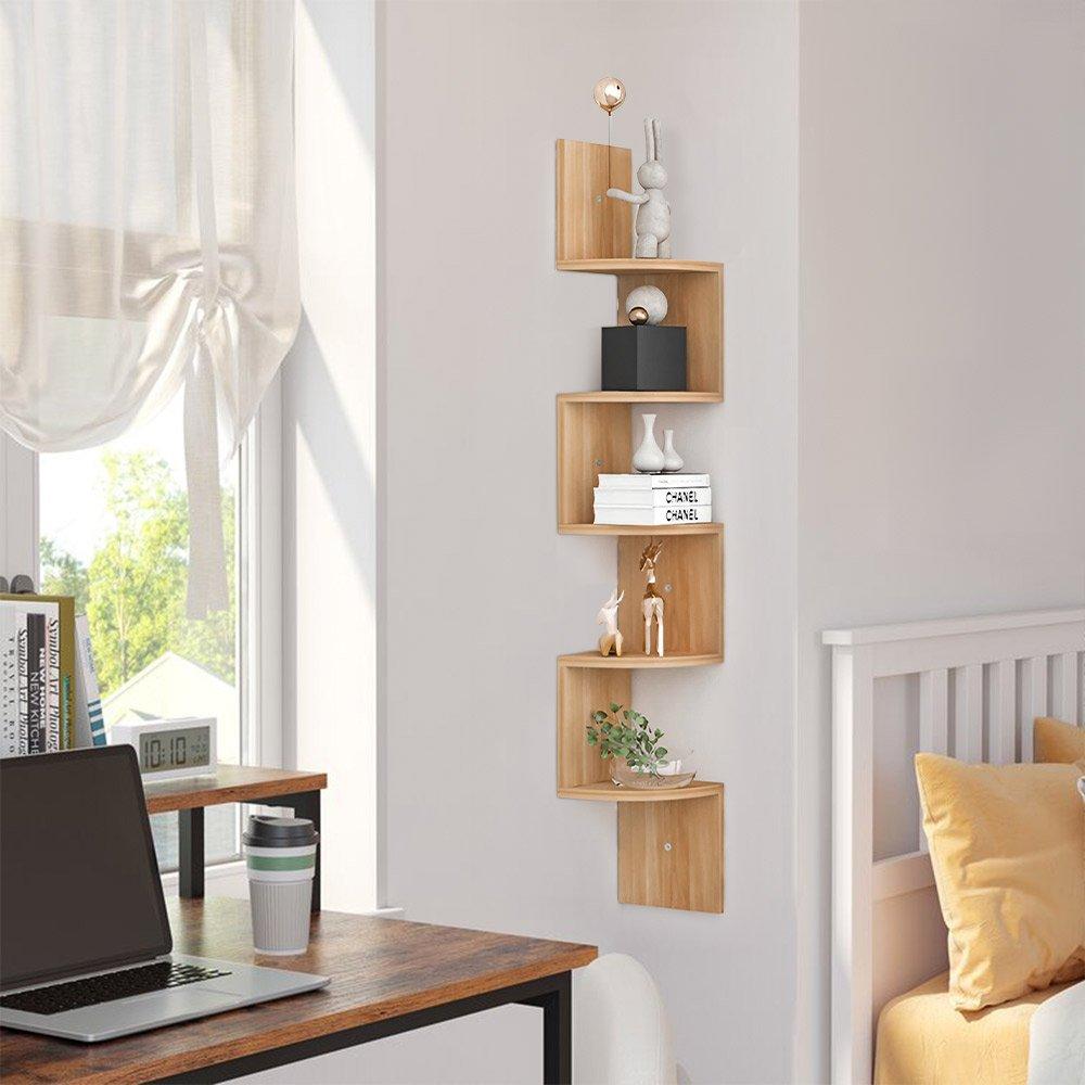 Brown - Kabinet UK - Tiered Wooden Floating Corner Shelf Natural - 5