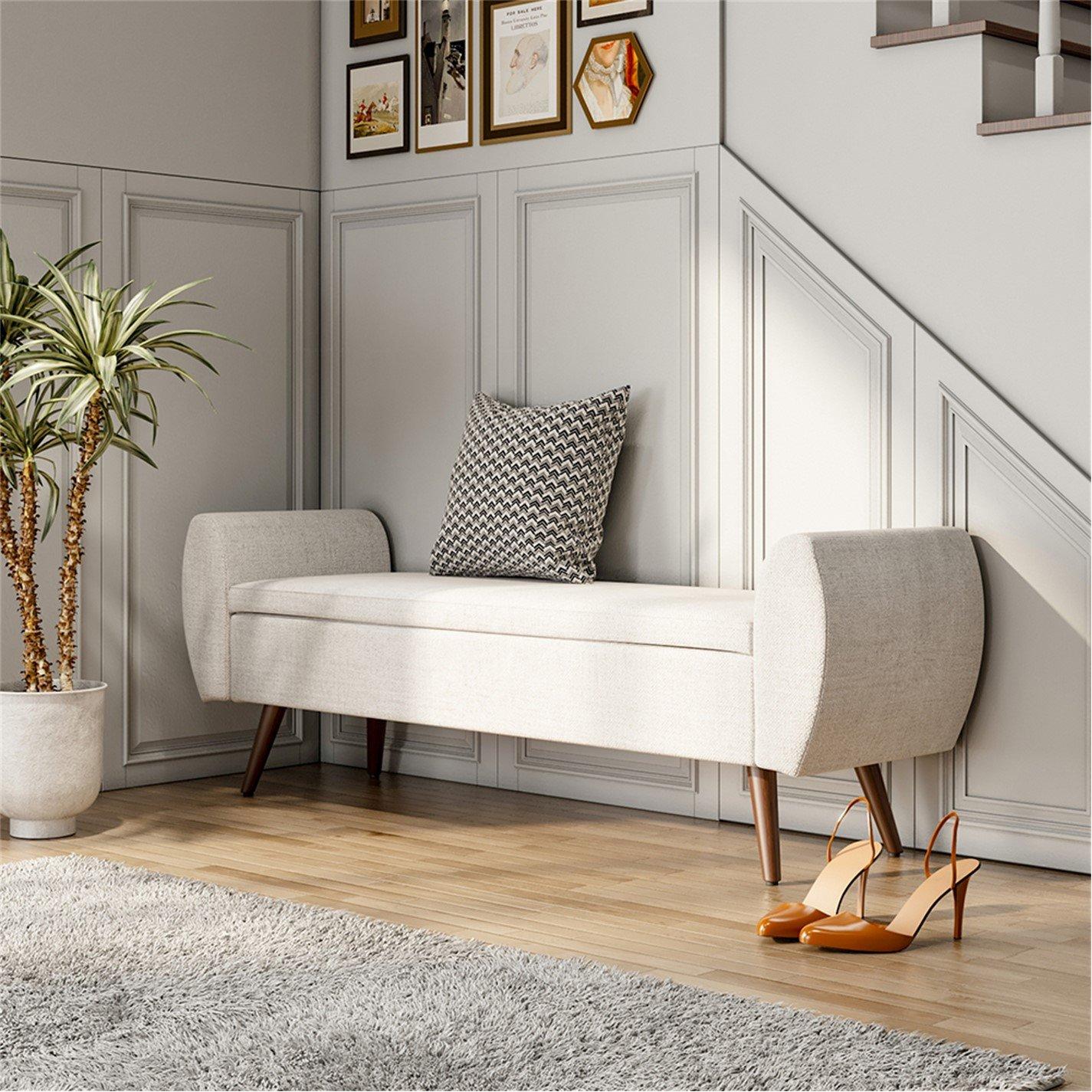 White - Kabinet UK - Linen Upholstered Storage Bench White - 1