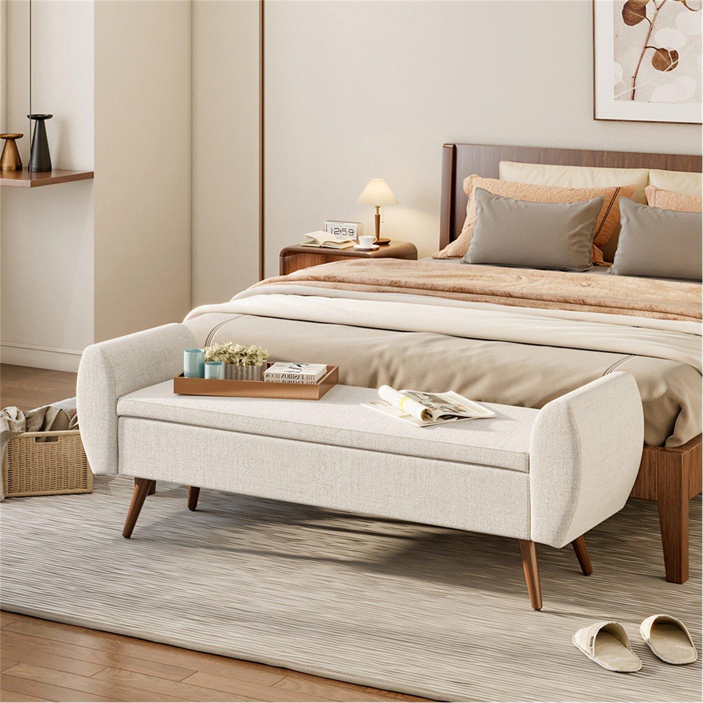 White - Kabinet UK - Linen Upholstered Storage Bench White - 2