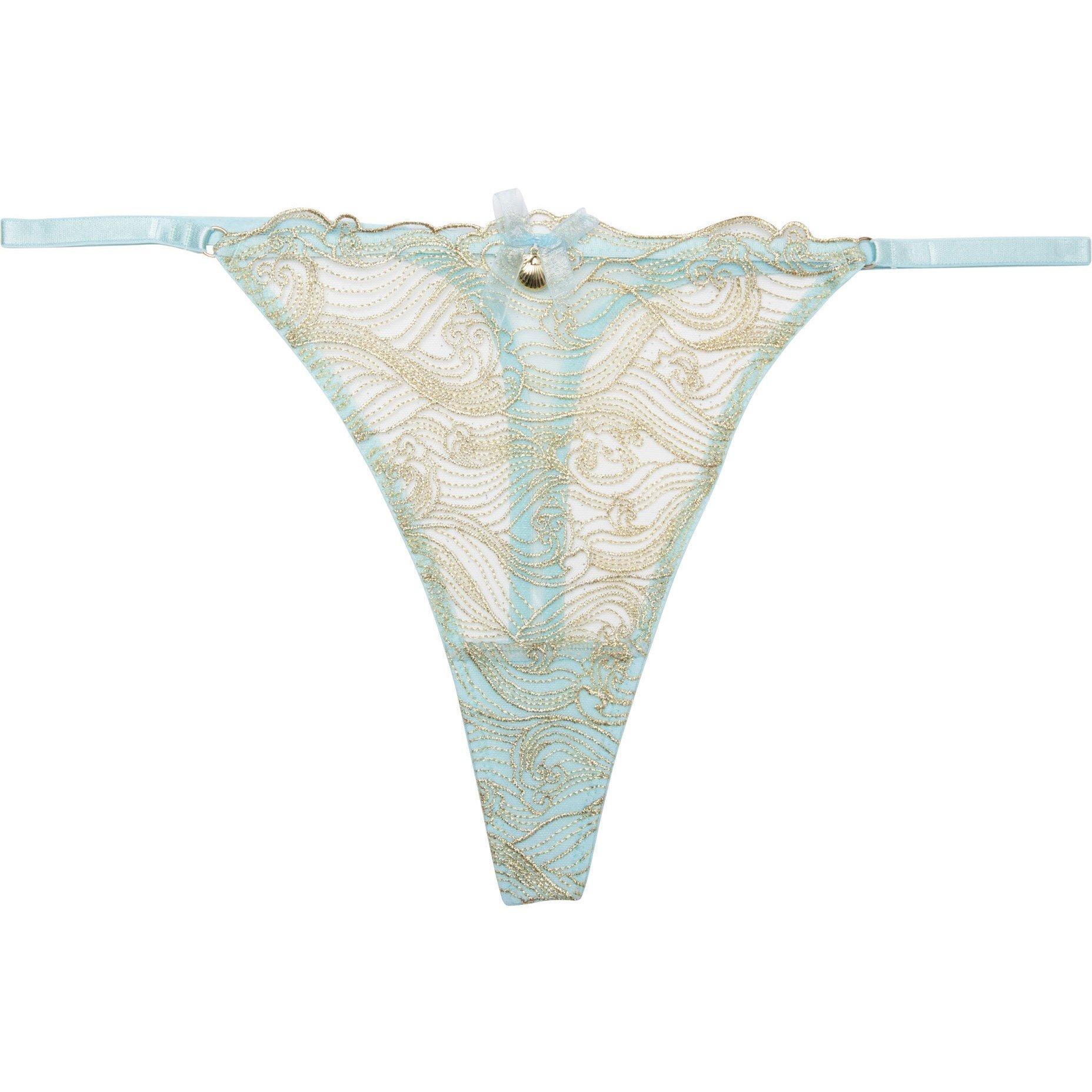 Blue - Playful Promises - Ayaka Blue Wave Embroidery Tanga Thong - 4