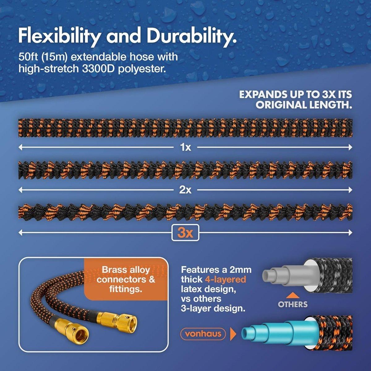 Black - VonHaus - Expandable Garden Hose - 3