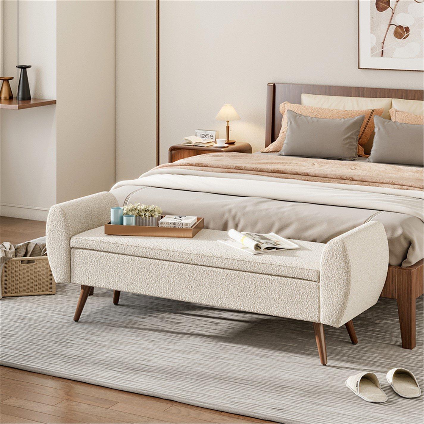 Kabinet Uk  Teddy Fur Upholstered Storage Bench White