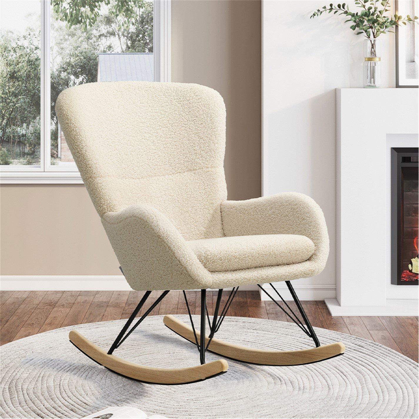 Beige - Kabinet UK - Wool Rocking Chair with Removable Cushion Beige - 1
