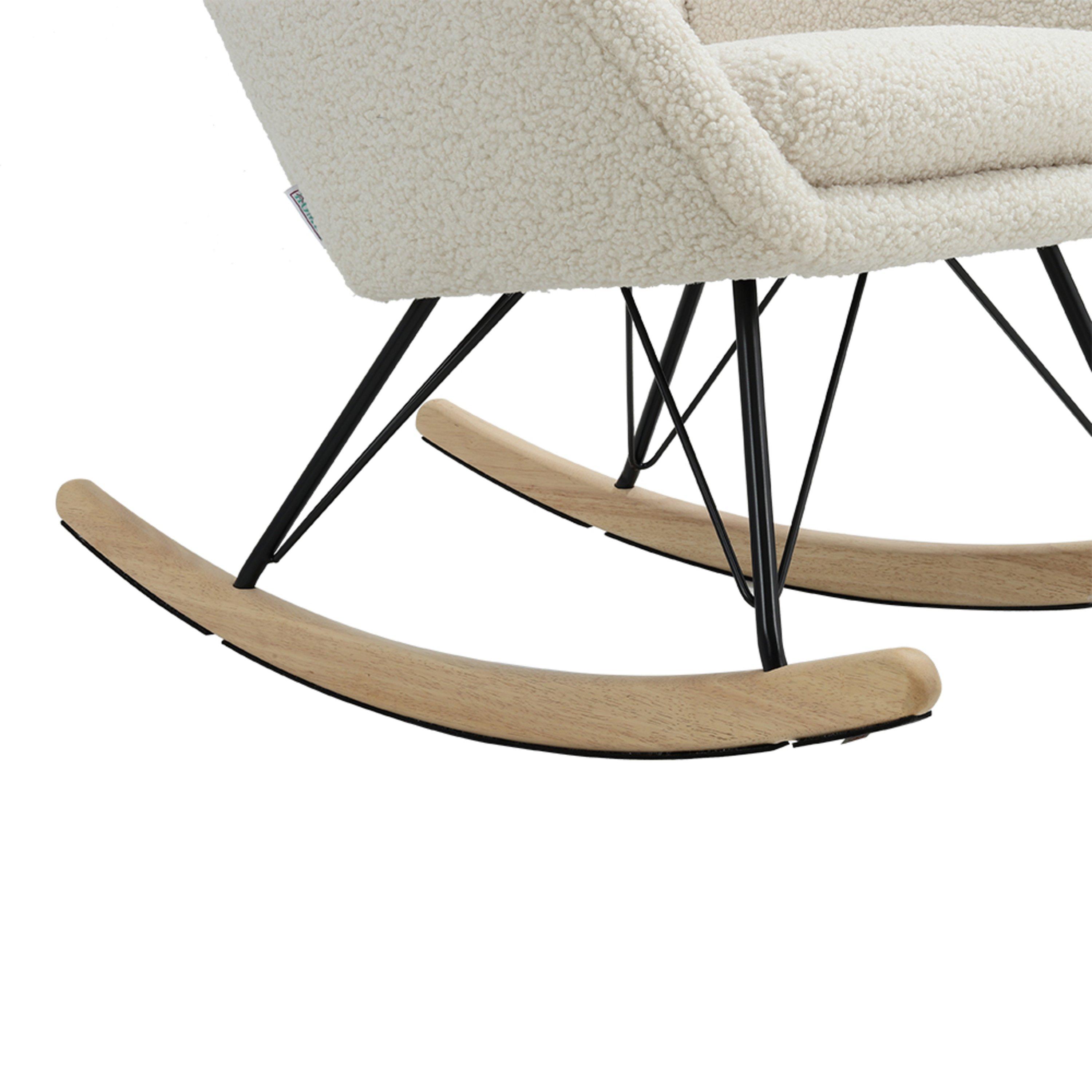 Beige - Kabinet UK - Wool Rocking Chair with Removable Cushion Beige - 11