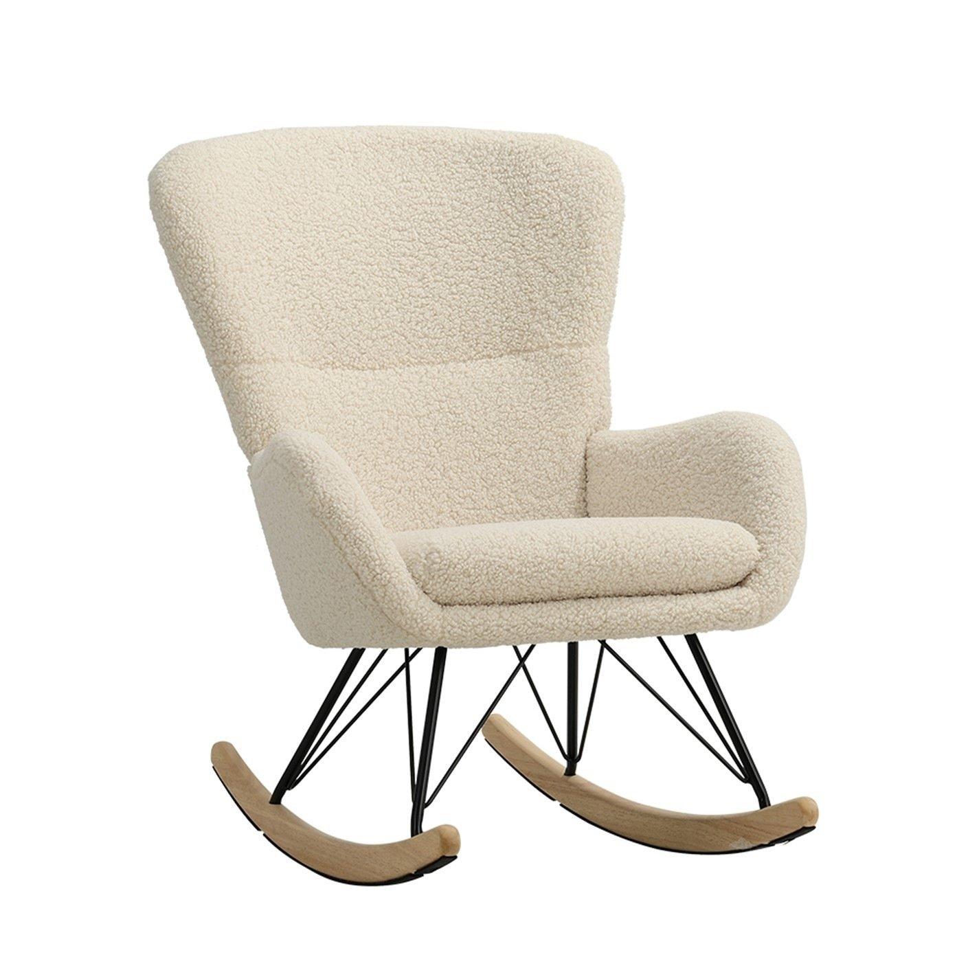 Beige - Kabinet UK - Wool Rocking Chair with Removable Cushion Beige - 3