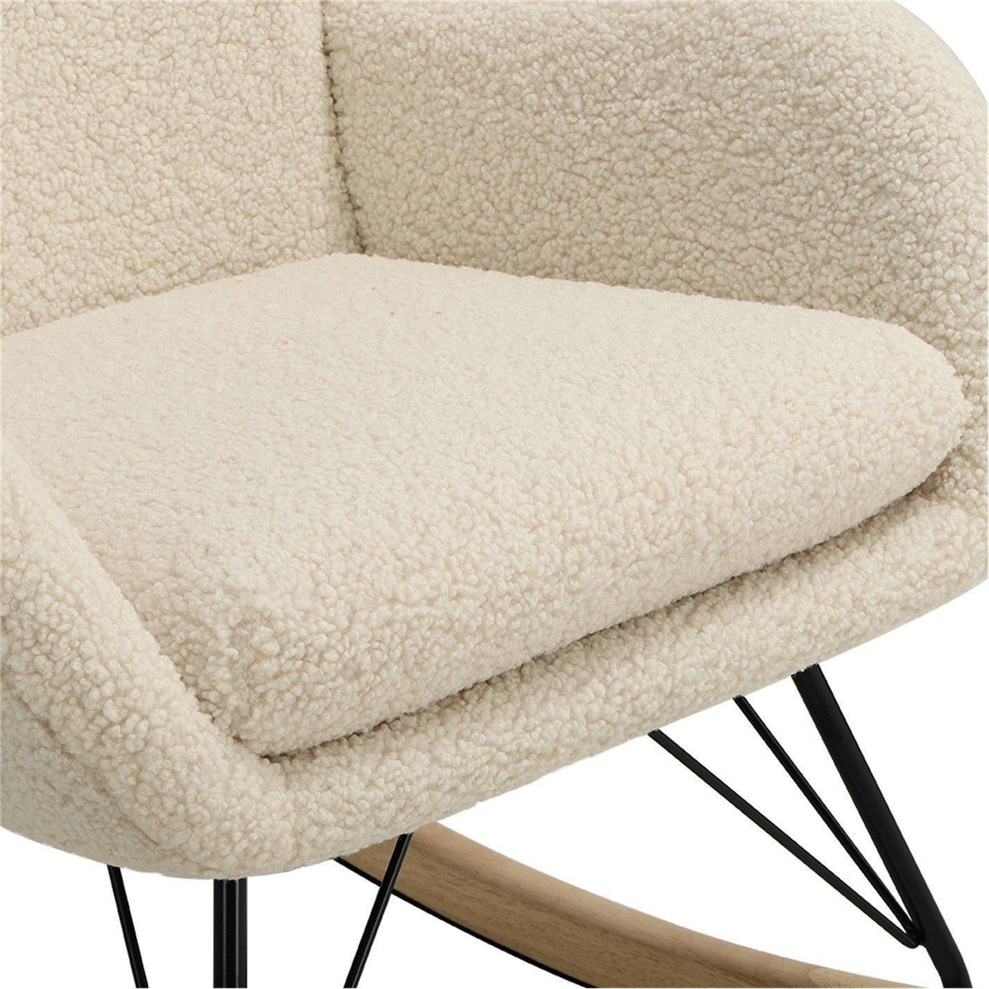 Beige - Kabinet UK - Wool Rocking Chair with Removable Cushion Beige - 6