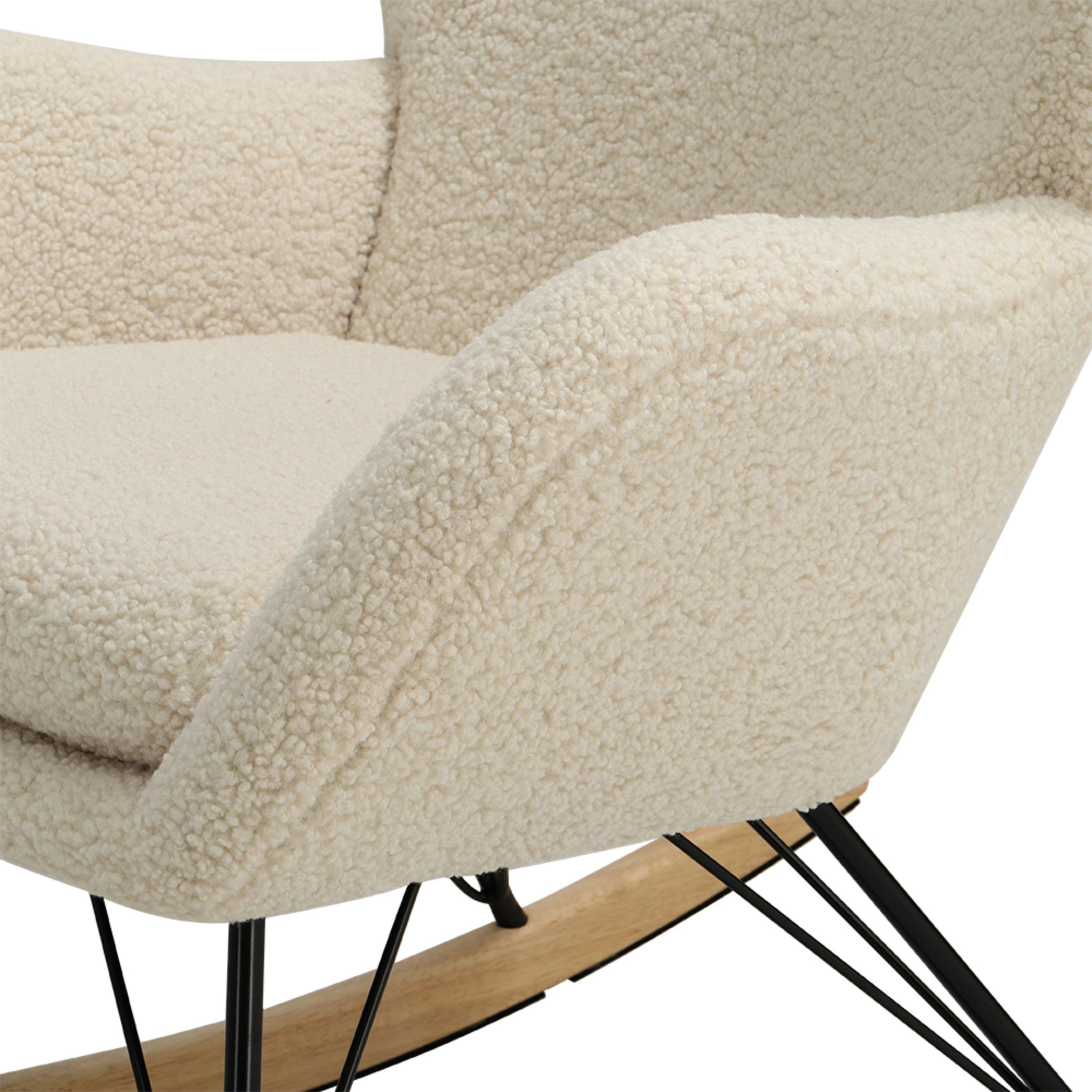 Beige - Kabinet UK - Wool Rocking Chair with Removable Cushion Beige - 9