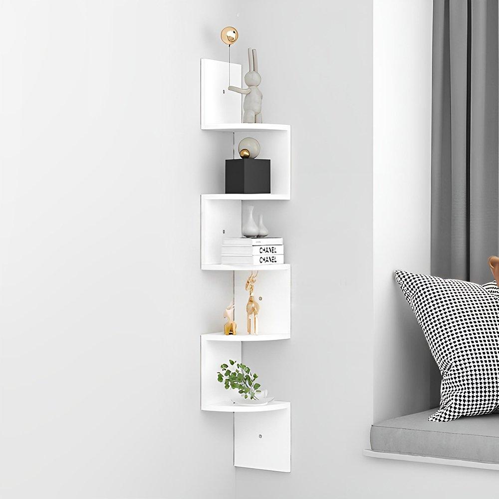 Kabinet Uk  5-Tier Wooden Zigzag Floating Corner Shelves White