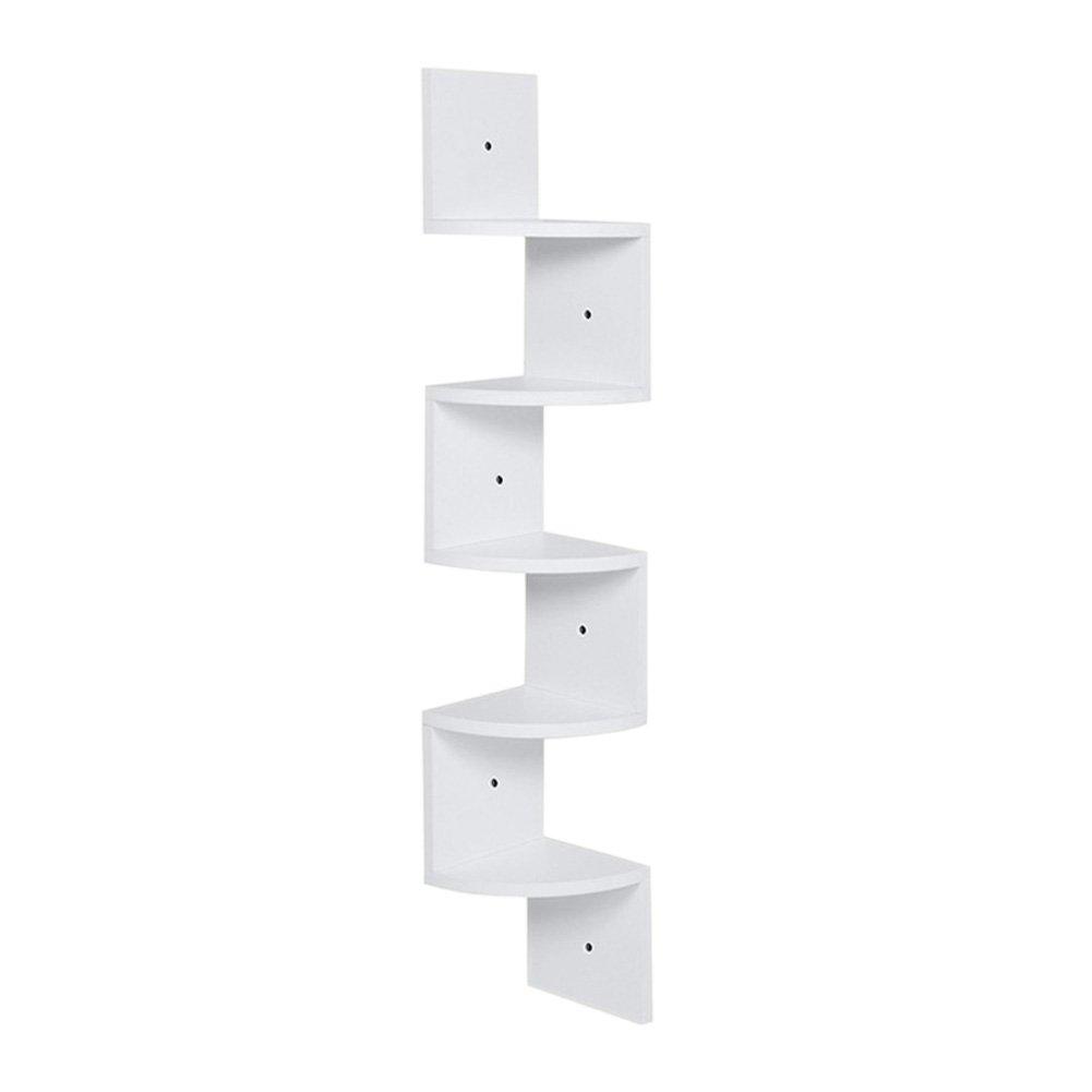 White - Kabinet UK - 5-Tier White Wooden Zigzag Floating Corner Shelves - 2