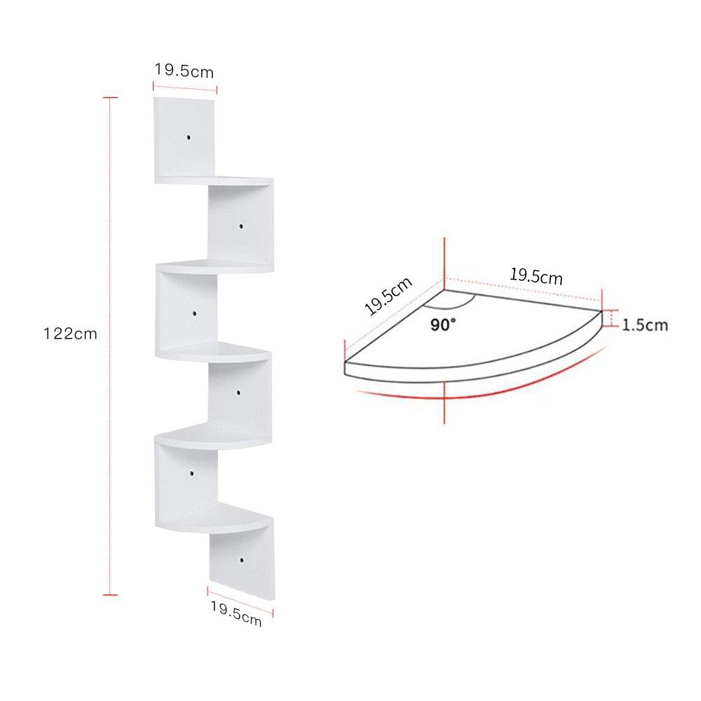 White - Kabinet UK - 5-Tier White Wooden Zigzag Floating Corner Shelves - 3