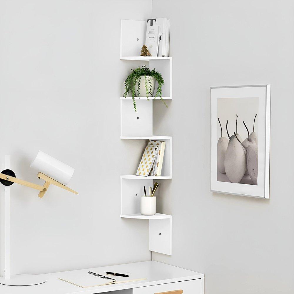 White - Kabinet UK - 5-Tier White Wooden Zigzag Floating Corner Shelves - 4