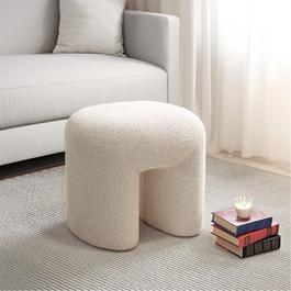 Cottonfy UK Modern Teddy Bear Fur Upholstered Ottoman Beige
