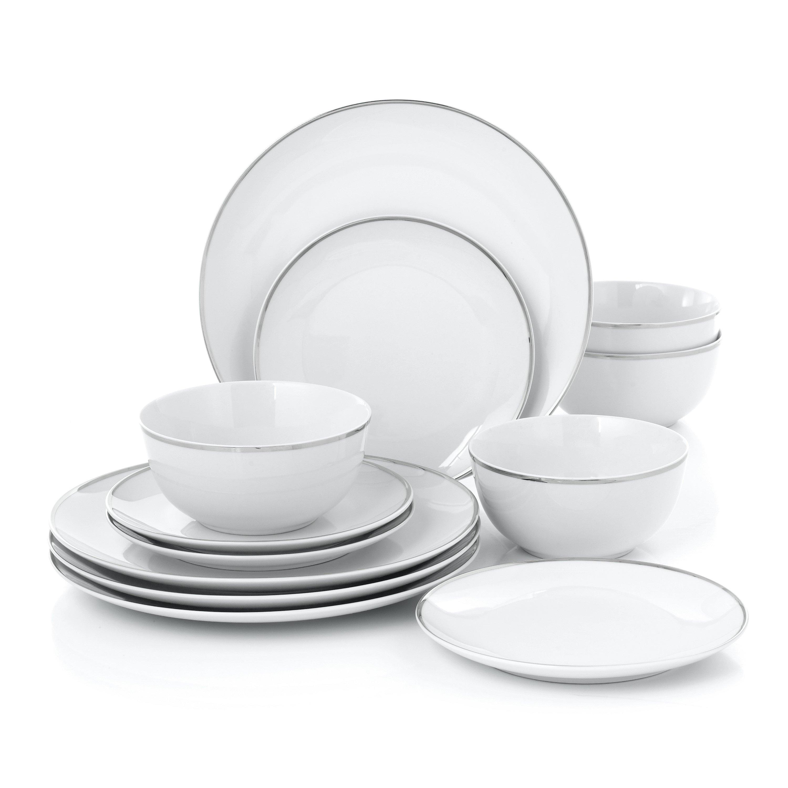 White - Waterside - 12PC PLATINUM RIM DINNER SETS - 1