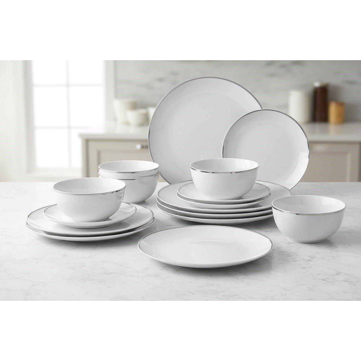 Waterside  12Pc Platinum Rim Dinner Sets - White