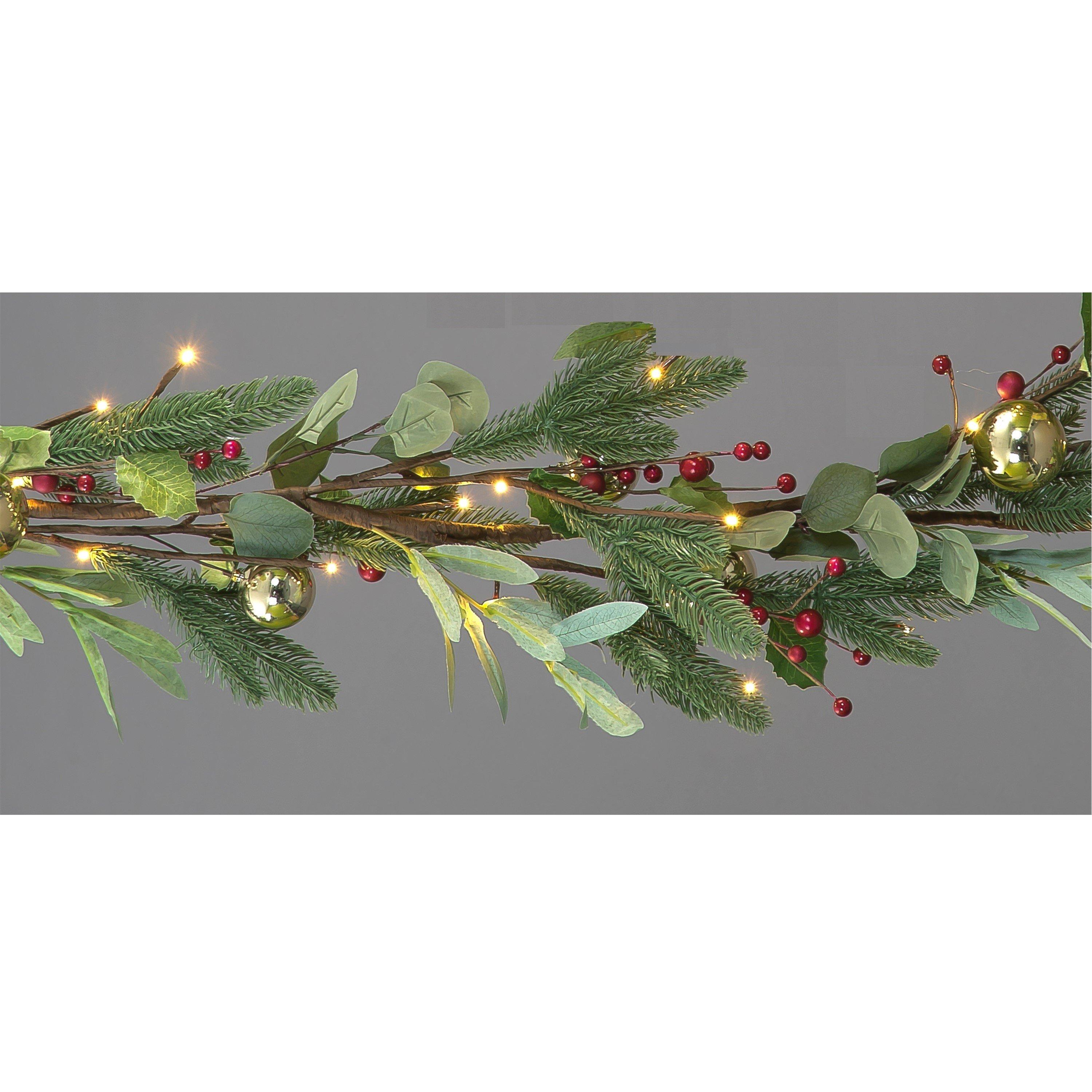 Green - Snowtime - 180cm Mixed Leaf Garland