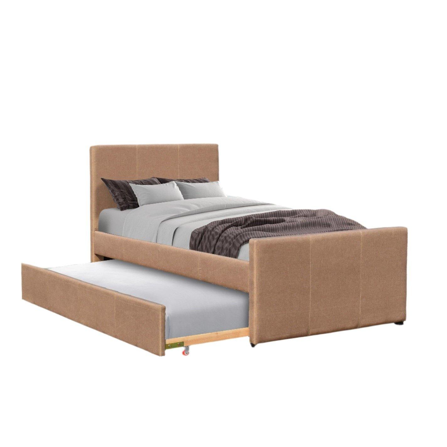 Comfy Living  3Ft Single Fabric Bed Frame With Trundle Bed In Pi - Brown