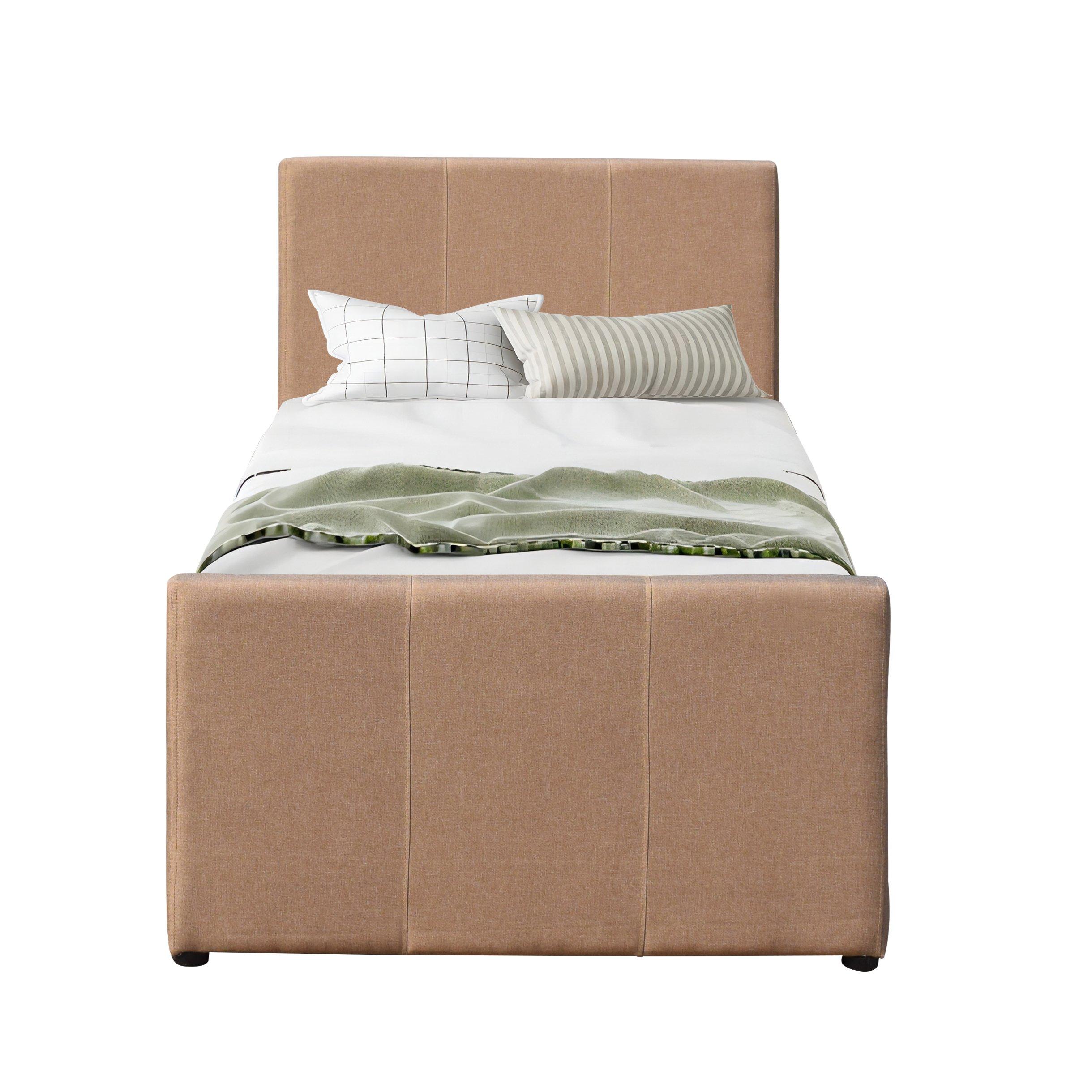 Brown - Comfy Living - 3ft Single Fabric Bed Frame With Trundle Bed in Pi - 3