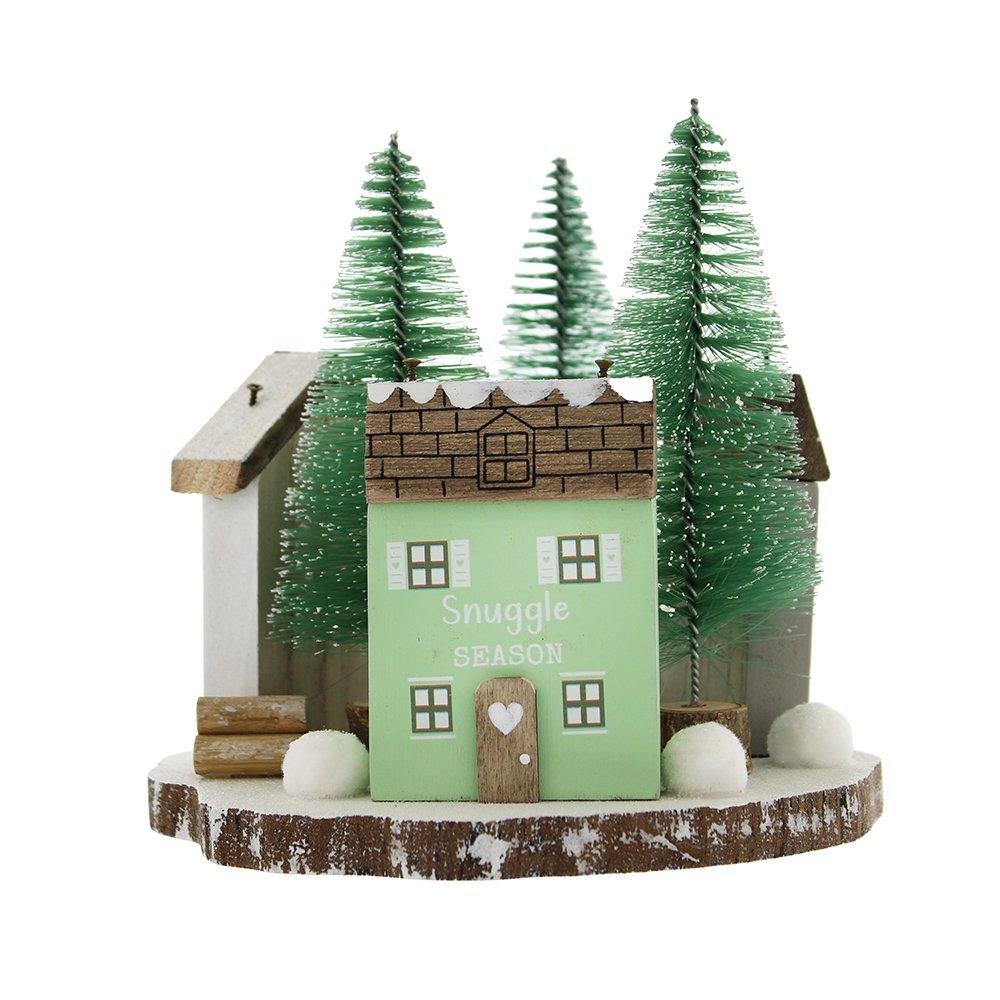 White - Something Different - 16cm Triple Wooden House Tabletop Decoration