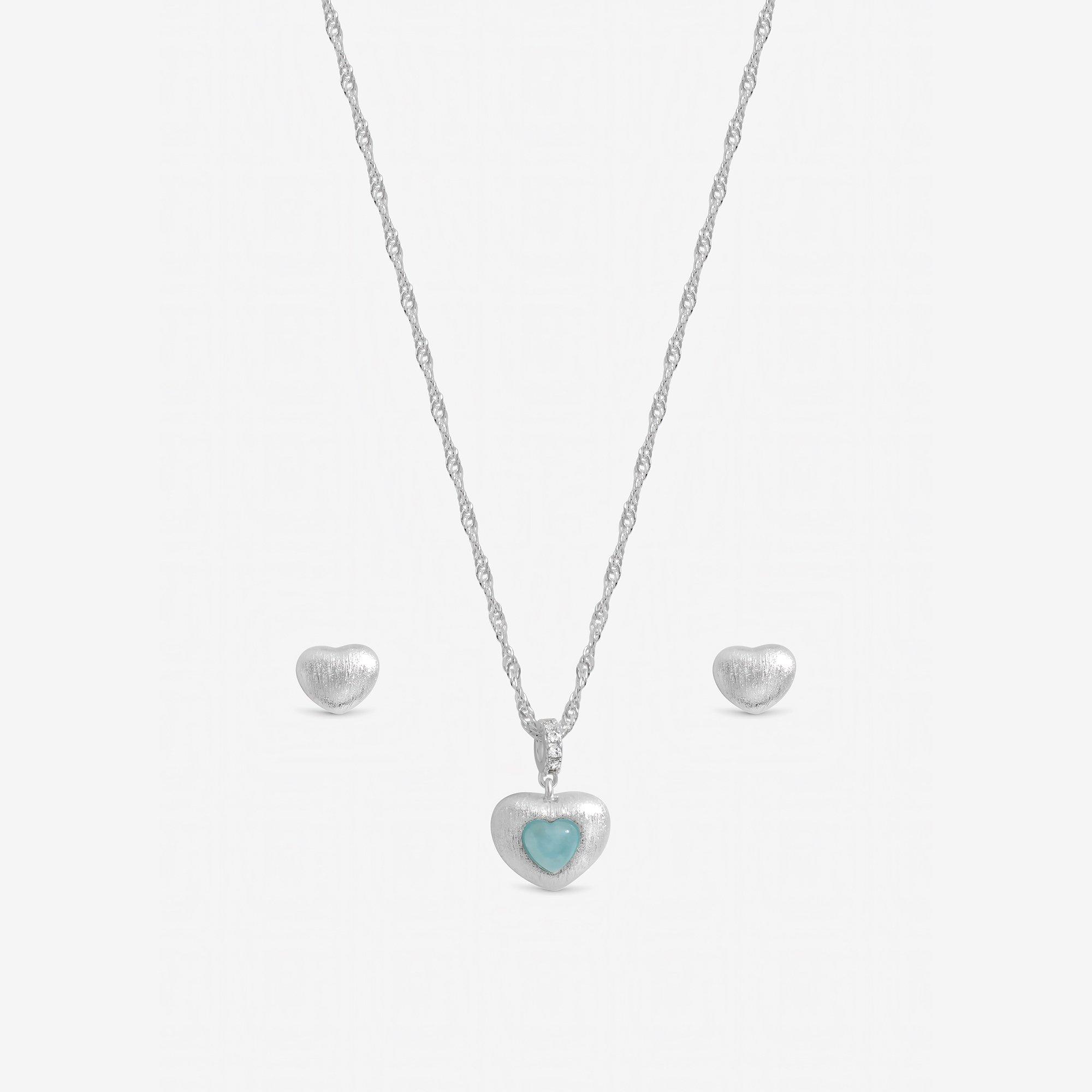 Silver - Inicio - Silver Plated Satin Heart Set - Gift Box - 2