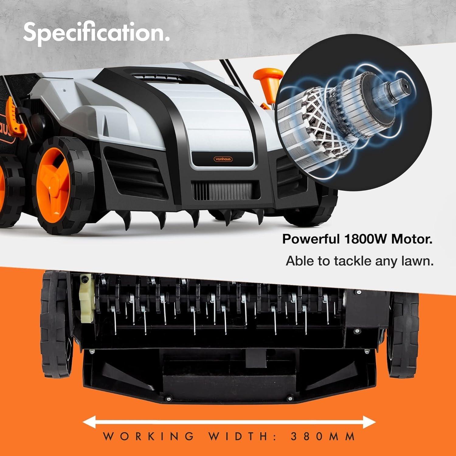 Grey - VonHaus - VonHaus 1800W 2 In 1 40Cm Scarifier / Aerator - 4