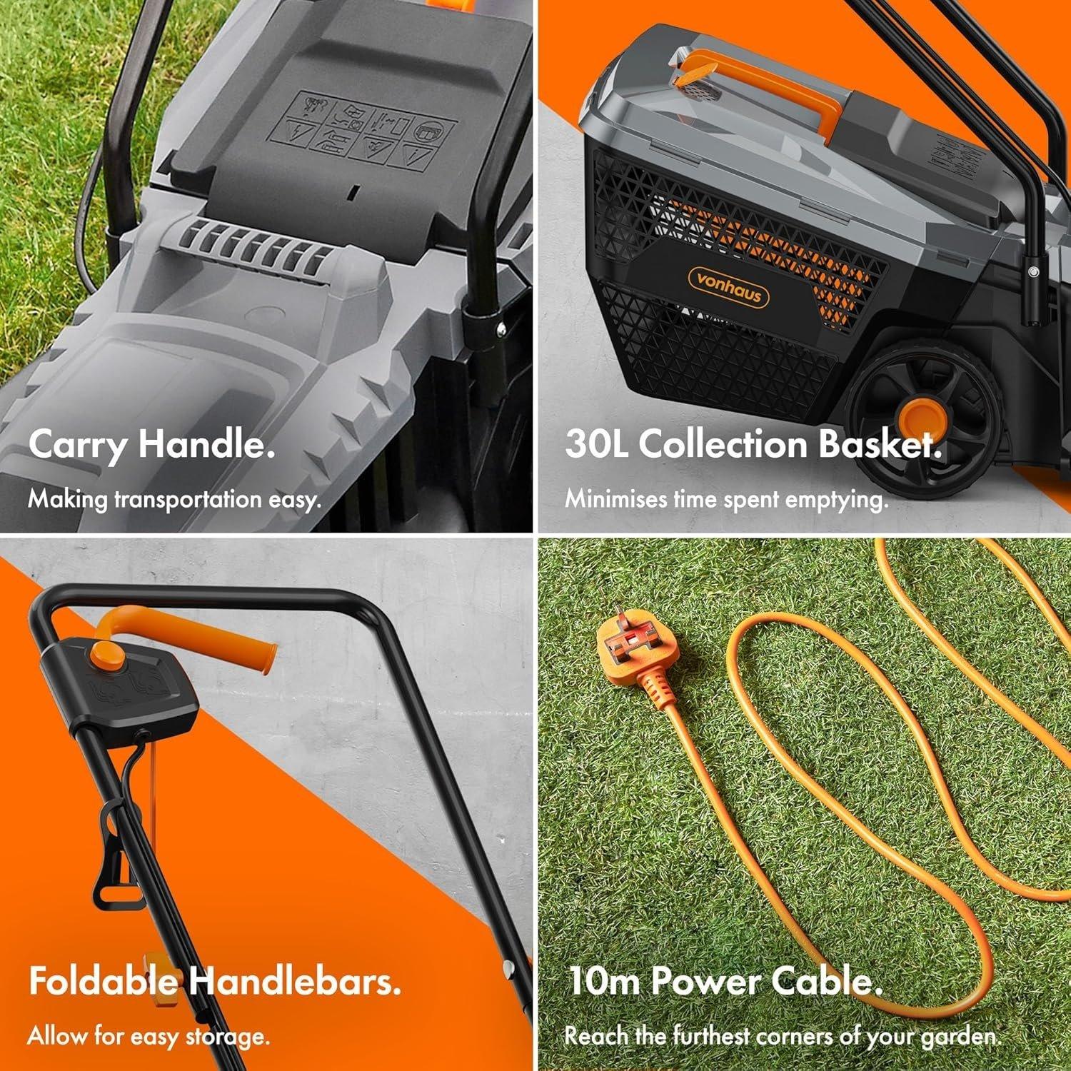 Grey - VonHaus - VonHaus 1200W Corded Lawn Mower - 3