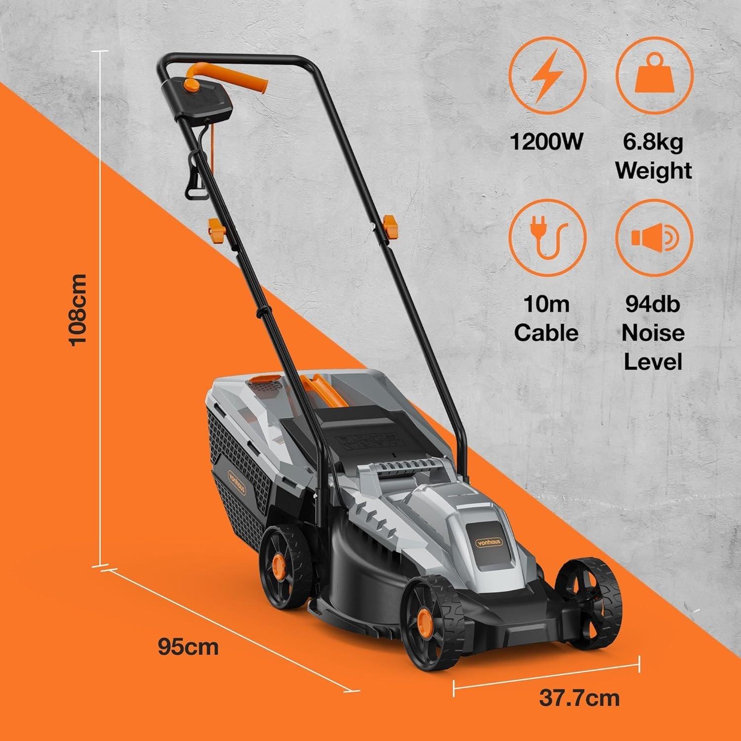 Grey - VonHaus - VonHaus 1200W Corded Lawn Mower - 7