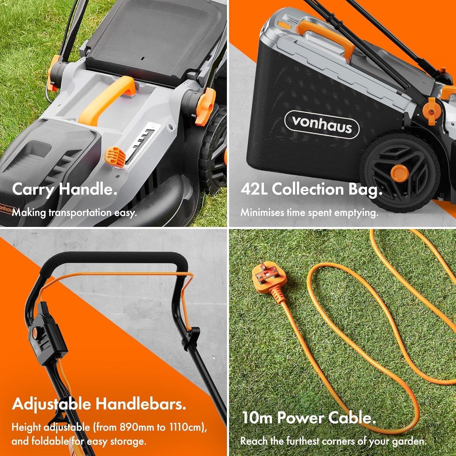 Grey - VonHaus - VonHaus Lawnmower 1600W – Electric Corded Mower - 3