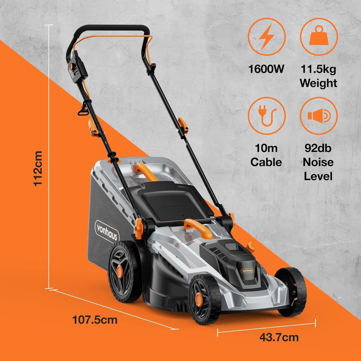 Grey - VonHaus - VonHaus Lawnmower 1600W – Electric Corded Mower - 7