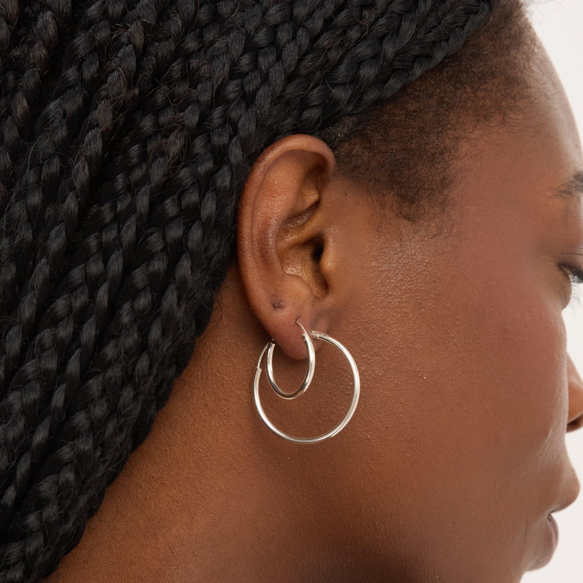 Silver - Simply Silver - Sterling Silver 925 20mm Sleeper Hoop Earrings - 2