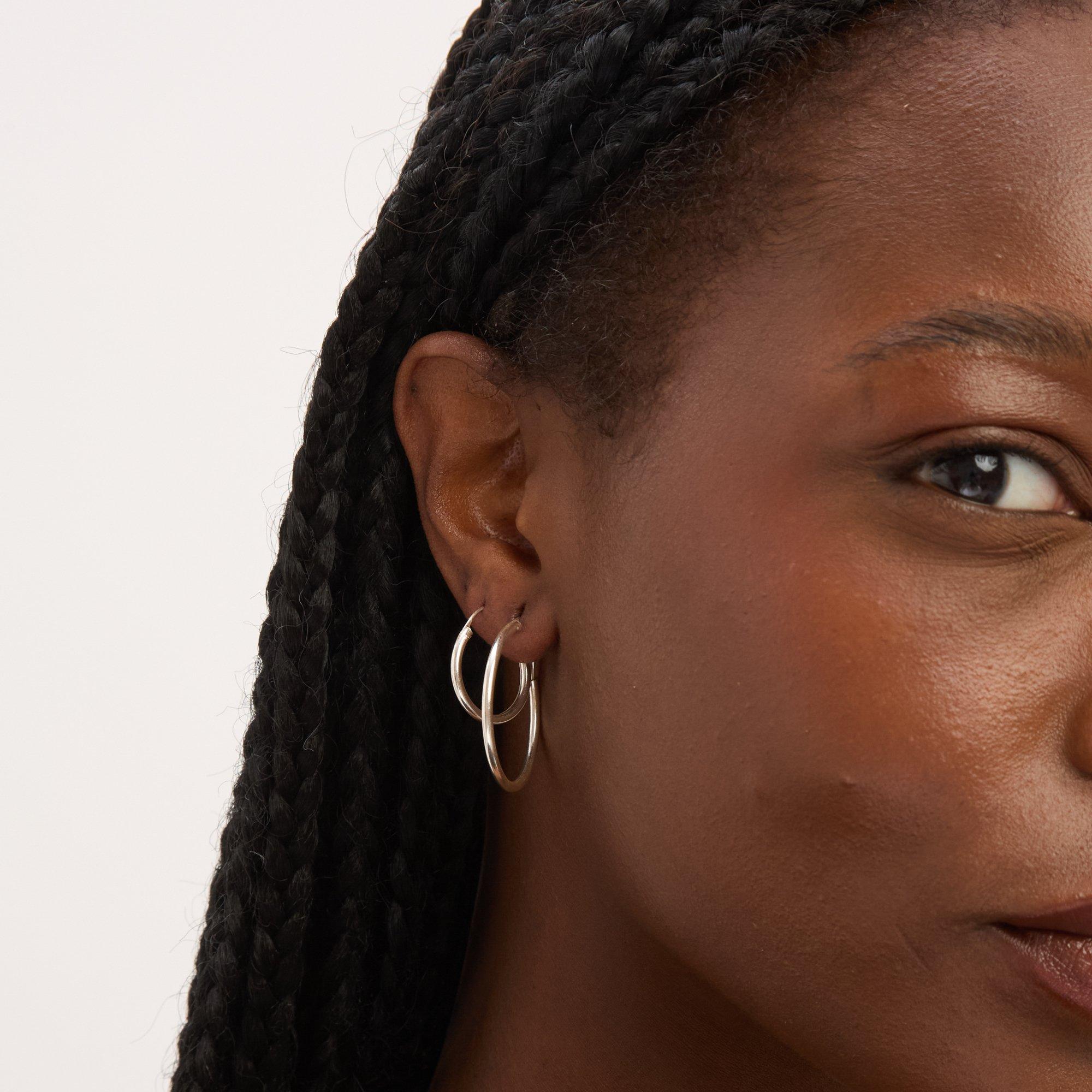 Silver - Simply Silver - Sterling Silver 925 20mm Sleeper Hoop Earrings - 3