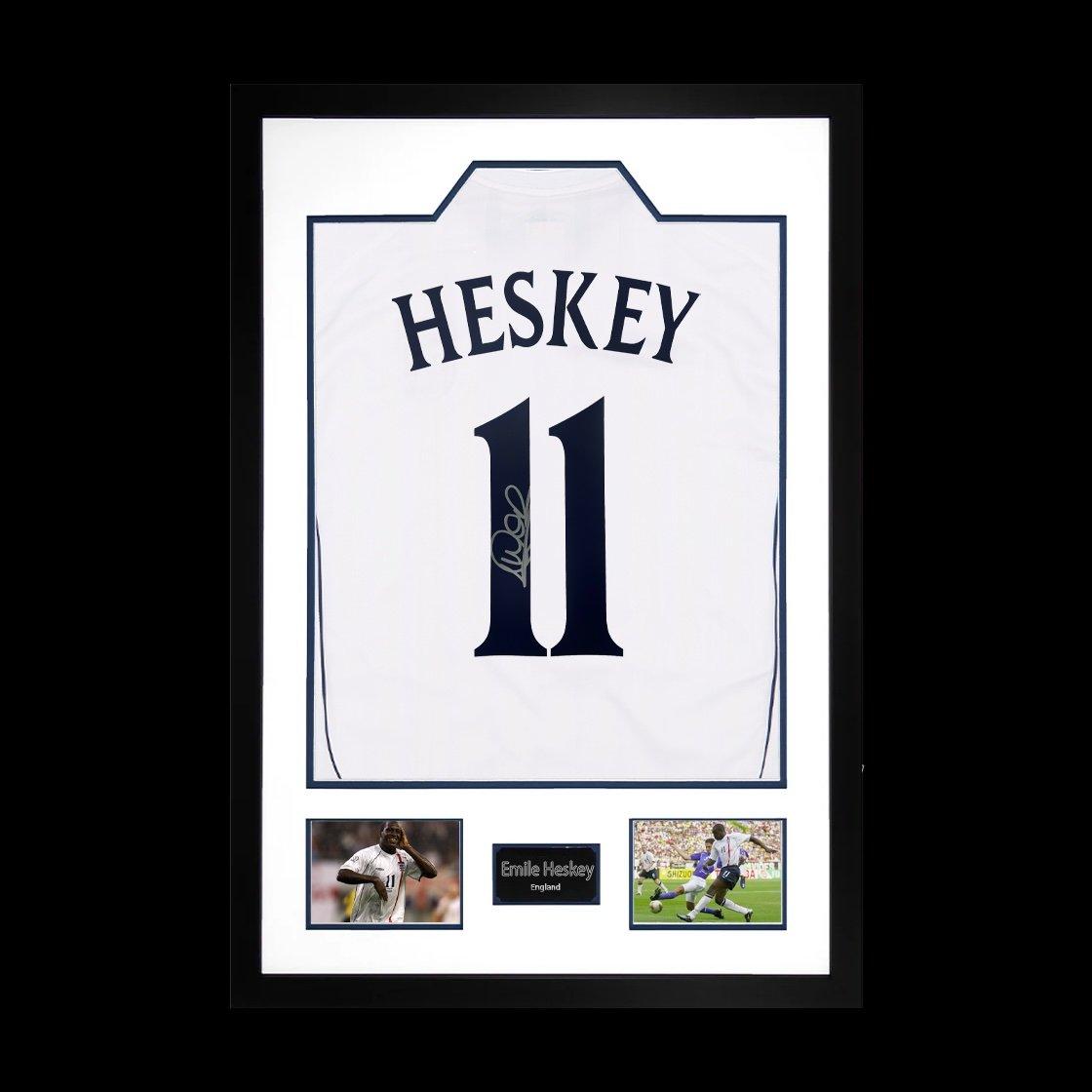 The Fan Cave  Emile Heskey Signed England Shirt Premium Frame - White - 850x600mm