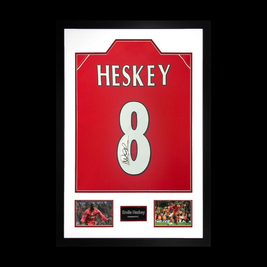 The Fan Cave  Emile Heskey Signed Liverpool Shirt Premium Frame - Red - 850x600mm