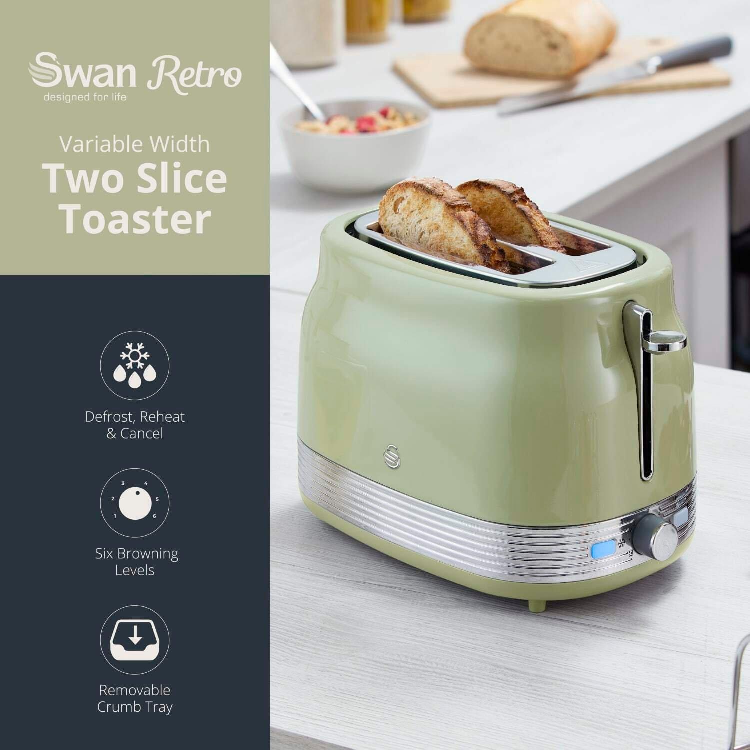 Green - Swan - Retro 2 Slice Toaster with 6 Browning Levels Green - 2