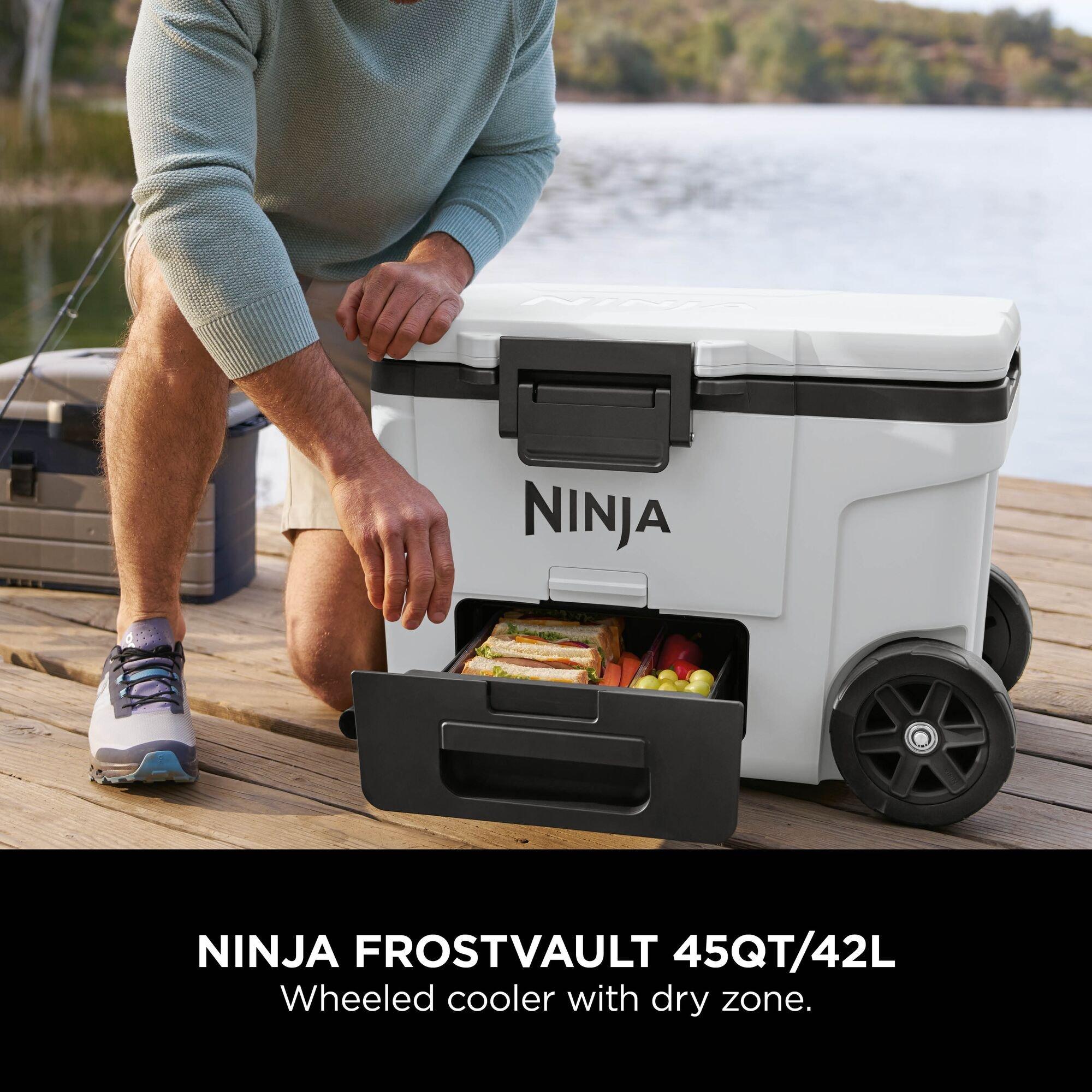 White - Ninja - FrostVault 45QT/42L Wheeled Cooler with Dry Zone - 12