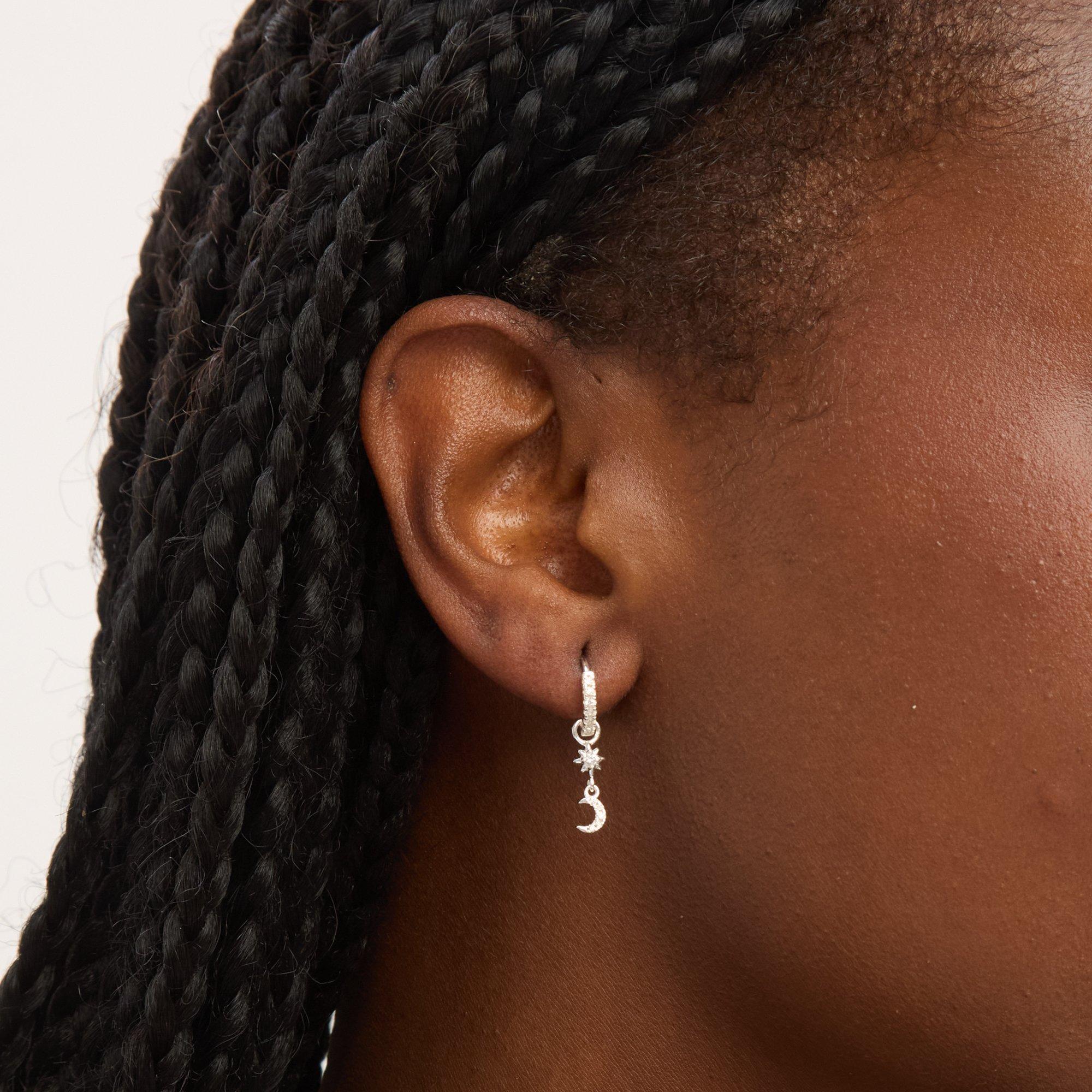 Silver - Simply Silver - Sterling Silver 925 Pave Mismatch Celestial Hoops - 2