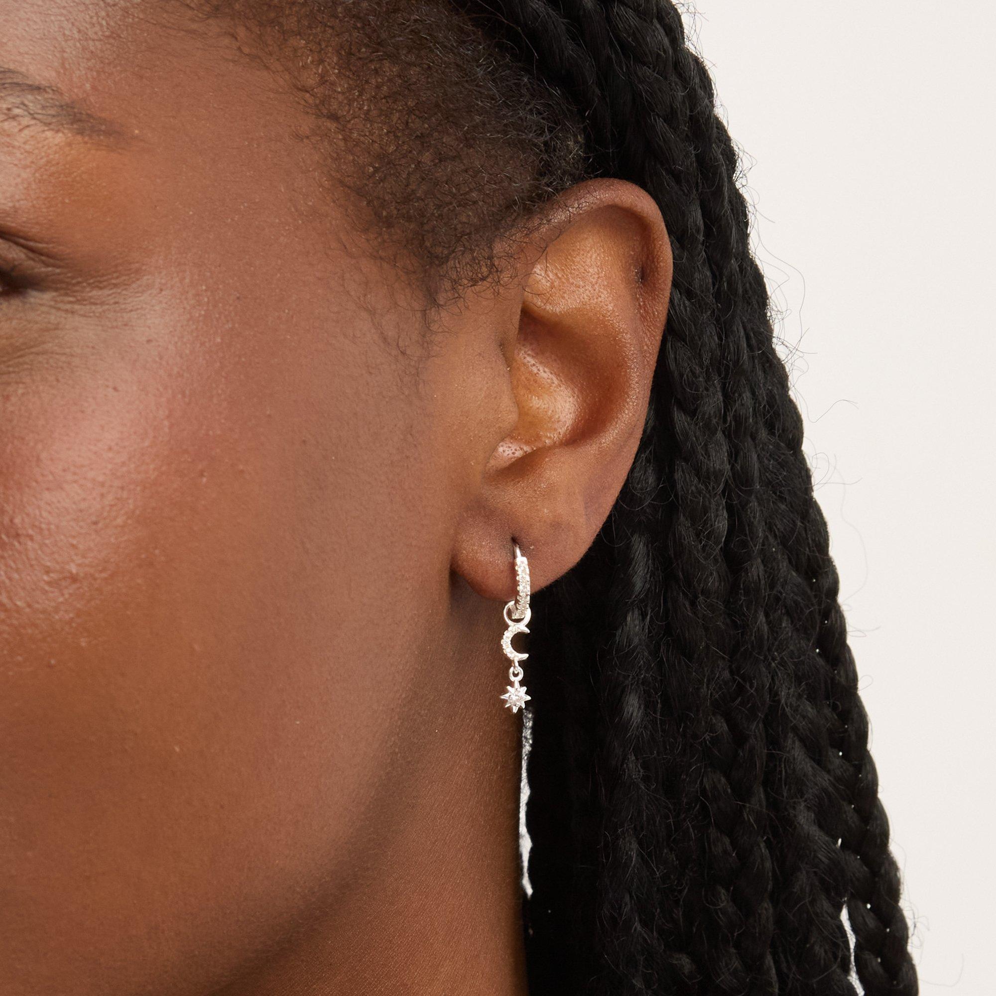 Silver - Simply Silver - Sterling Silver 925 Pave Mismatch Celestial Hoops - 3