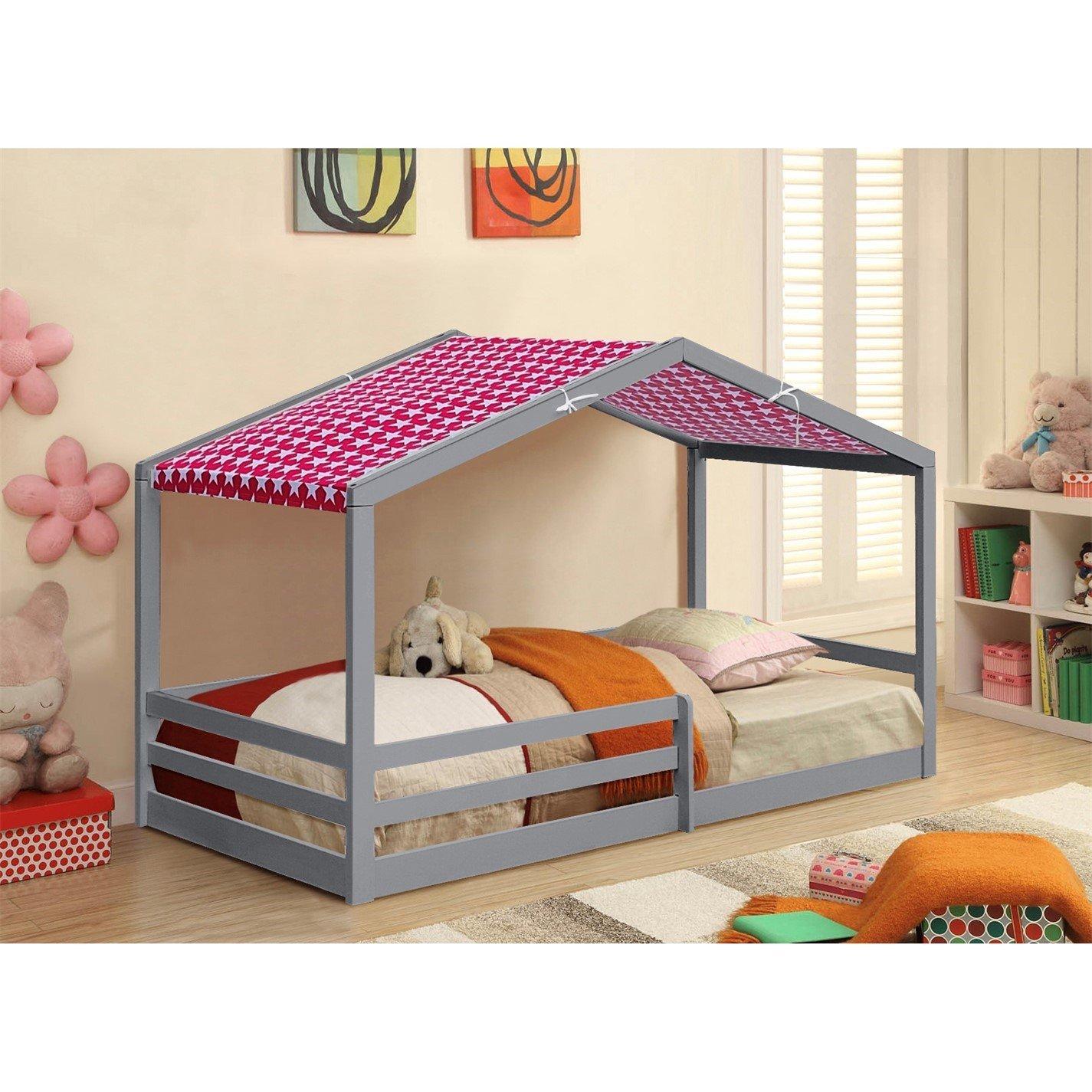 Grey - Comfy Living - 3ft House Bed Frame With Tent and Mat - 3