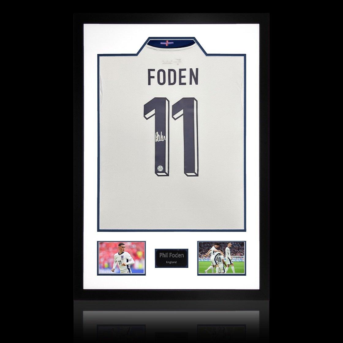 The Fan Cave  Phil Foden Signed England 2024 Shirt Premium Frame - White - 850x600mm