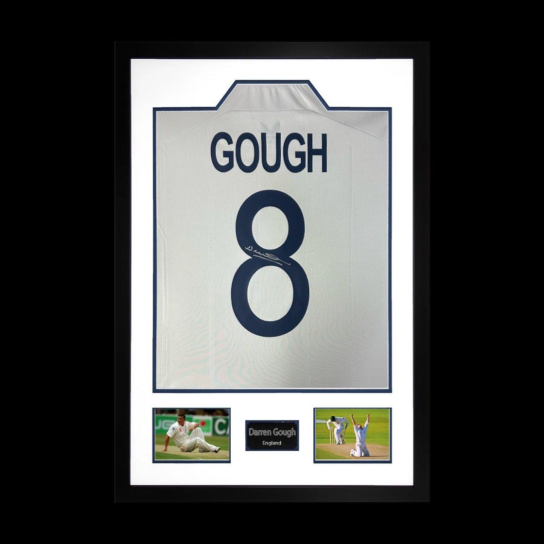 The Fan Cave  Darren Gough Signed England Cricket Shirt Premium - White - 850x600mm