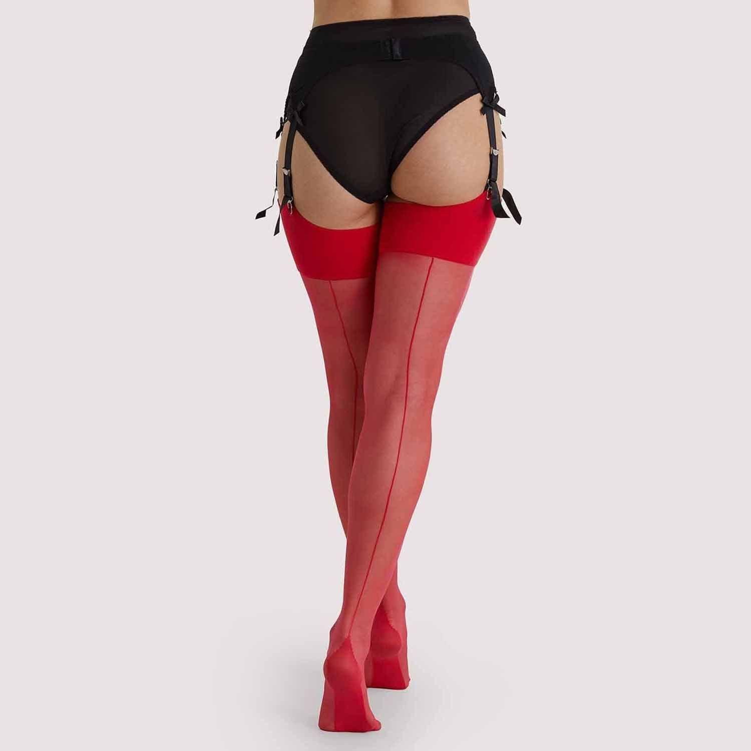Red - Playful Promises - Lollipop Red Seamed Stockings - 2
