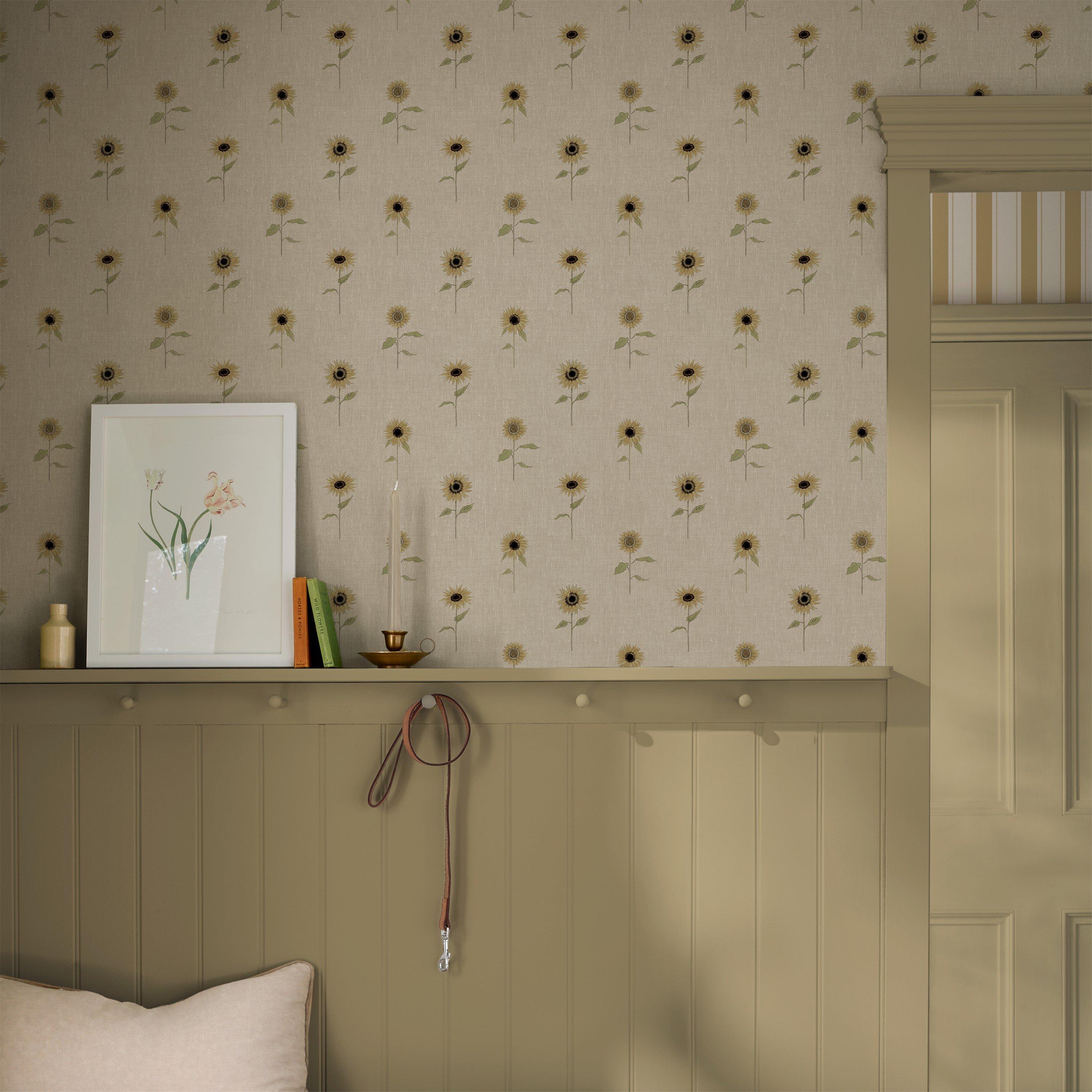 Brown - Sophie Allport - Sunflowers Woven Wicker Wallpaper - 2