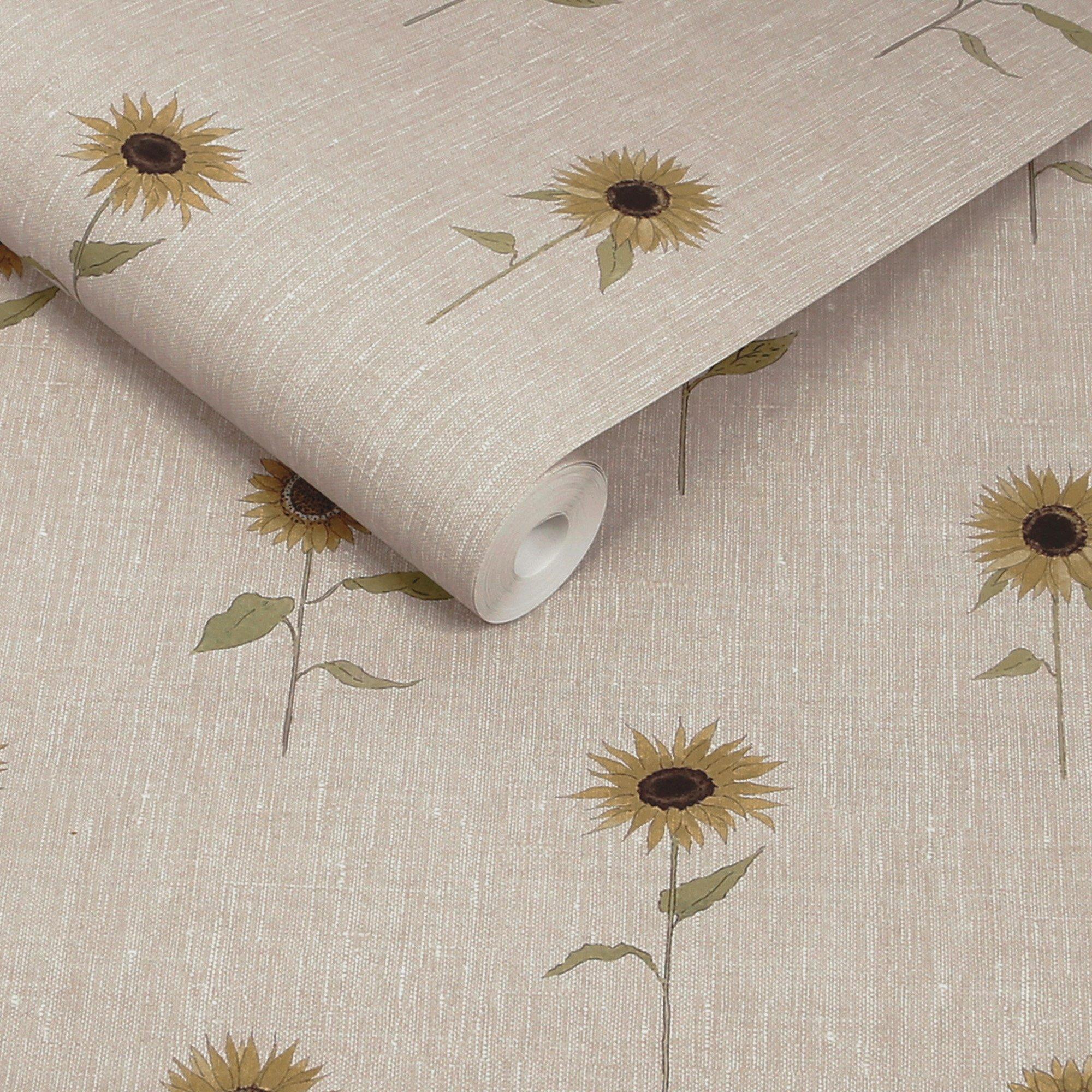 Brown - Sophie Allport - Sunflowers Woven Wicker Wallpaper - 3