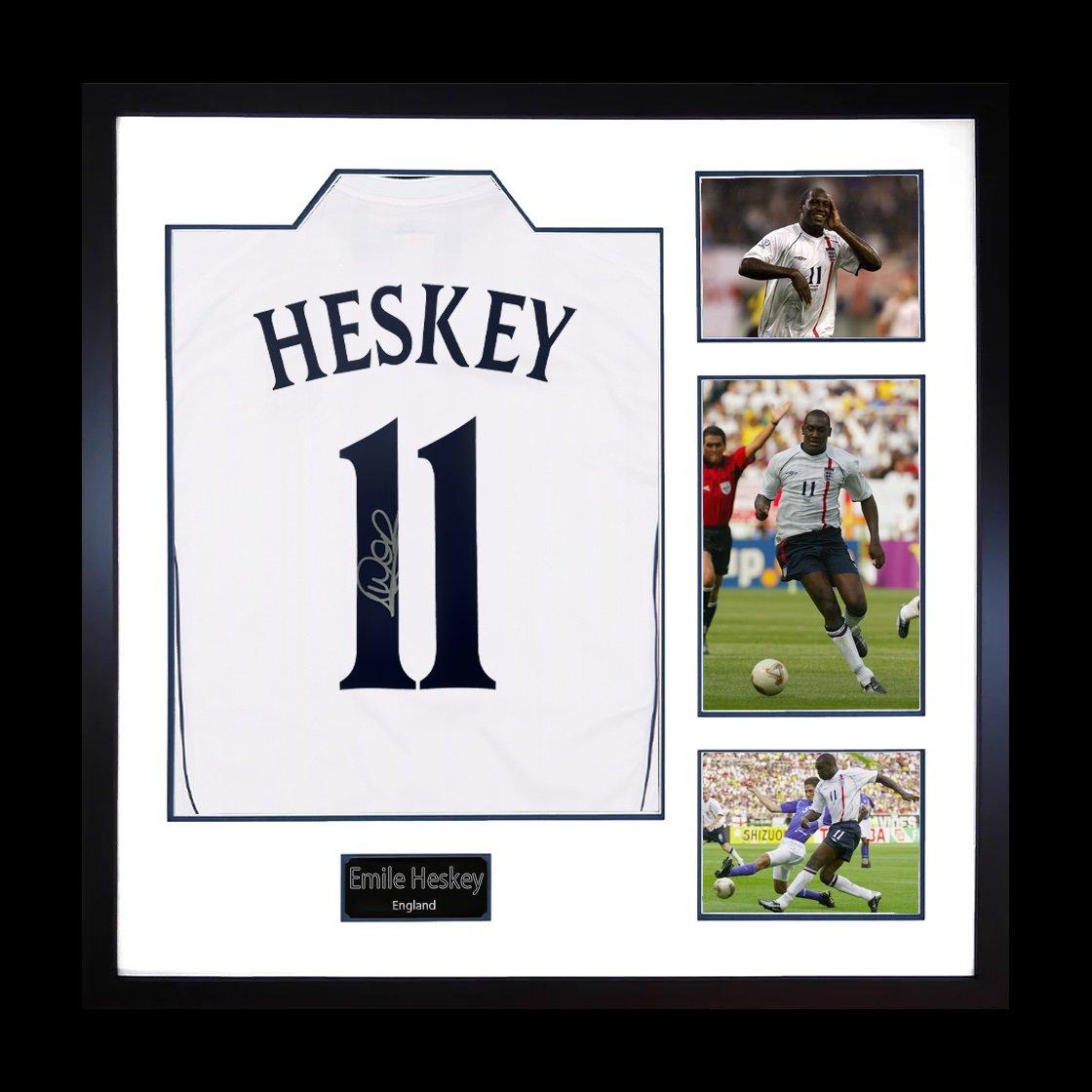 The Fan Cave  Emile Heskey Signed England Shirt Elite Frame - White - 820x820mm