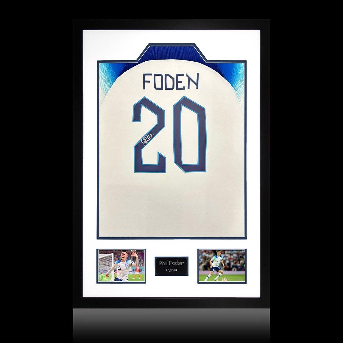 The Fan Cave  Phil Foden Signed England Shirt Premium Frame - White - 850x600mm