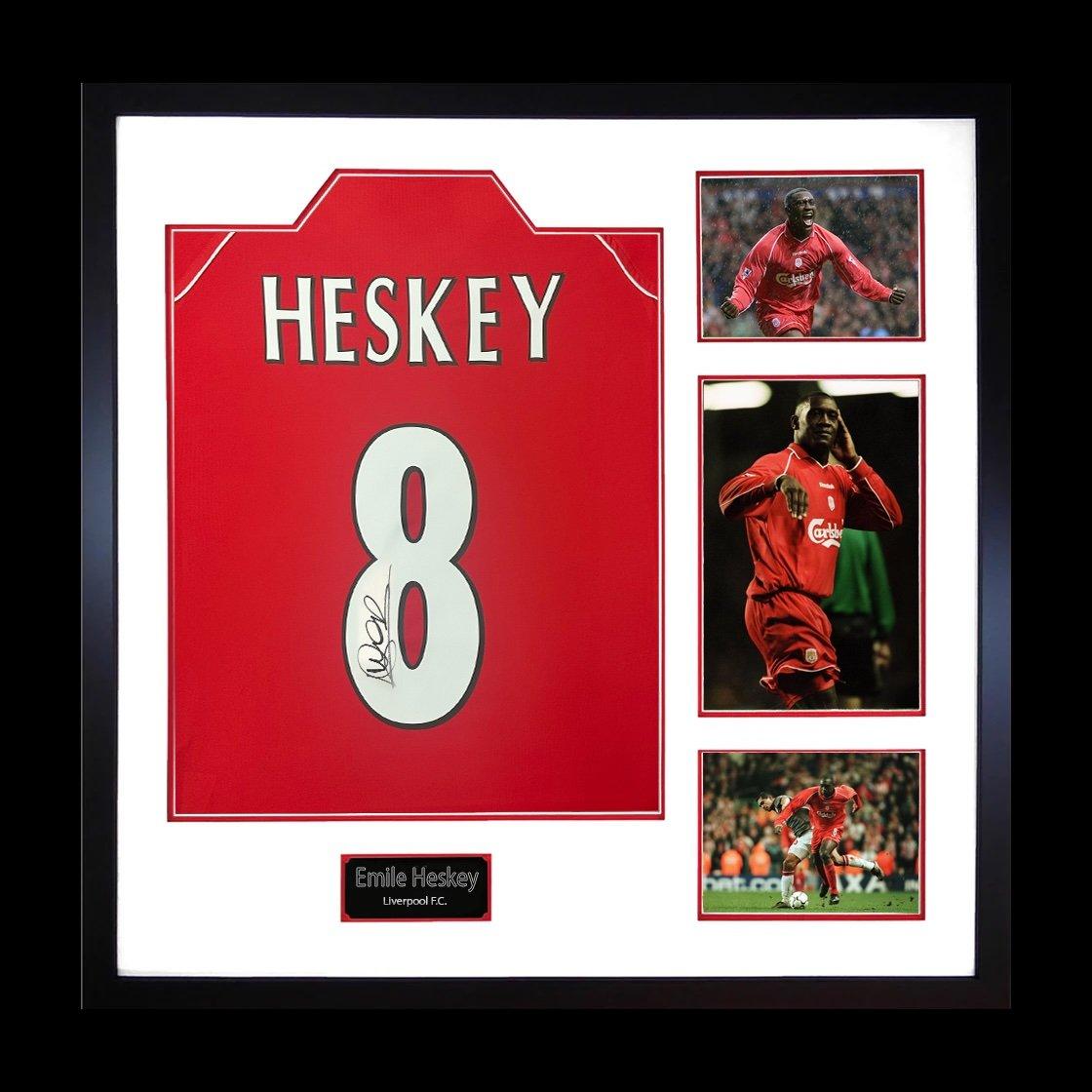 The Fan Cave  Emile Heskey Signed Liverpool Shirt Elite Frame - Red - 820x820mm