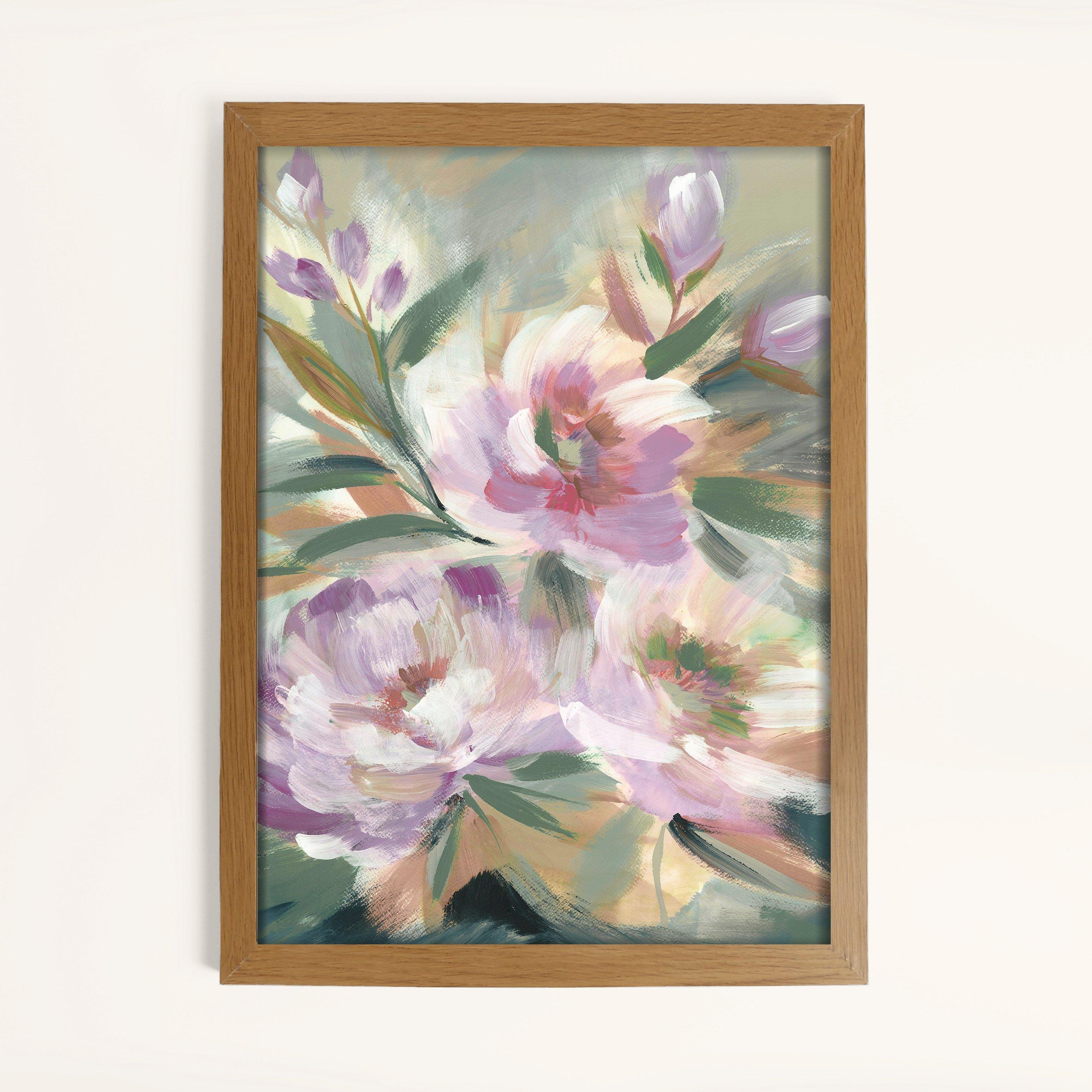 Multicolour - Laura Ashley - Abstract Floral Print in a Wood Frame - 1