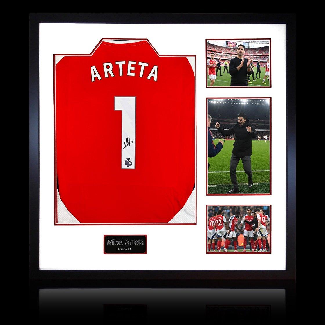 The Fan Cave  Mikel Arteta Signed Arsenal Shirt Elite Frame - Red - 820x820mm