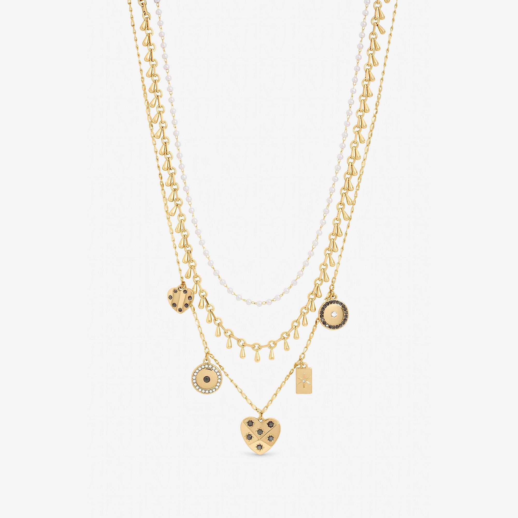 Gold - Mood - Gold Plated Celestial Charm Multirow Necklace - 1