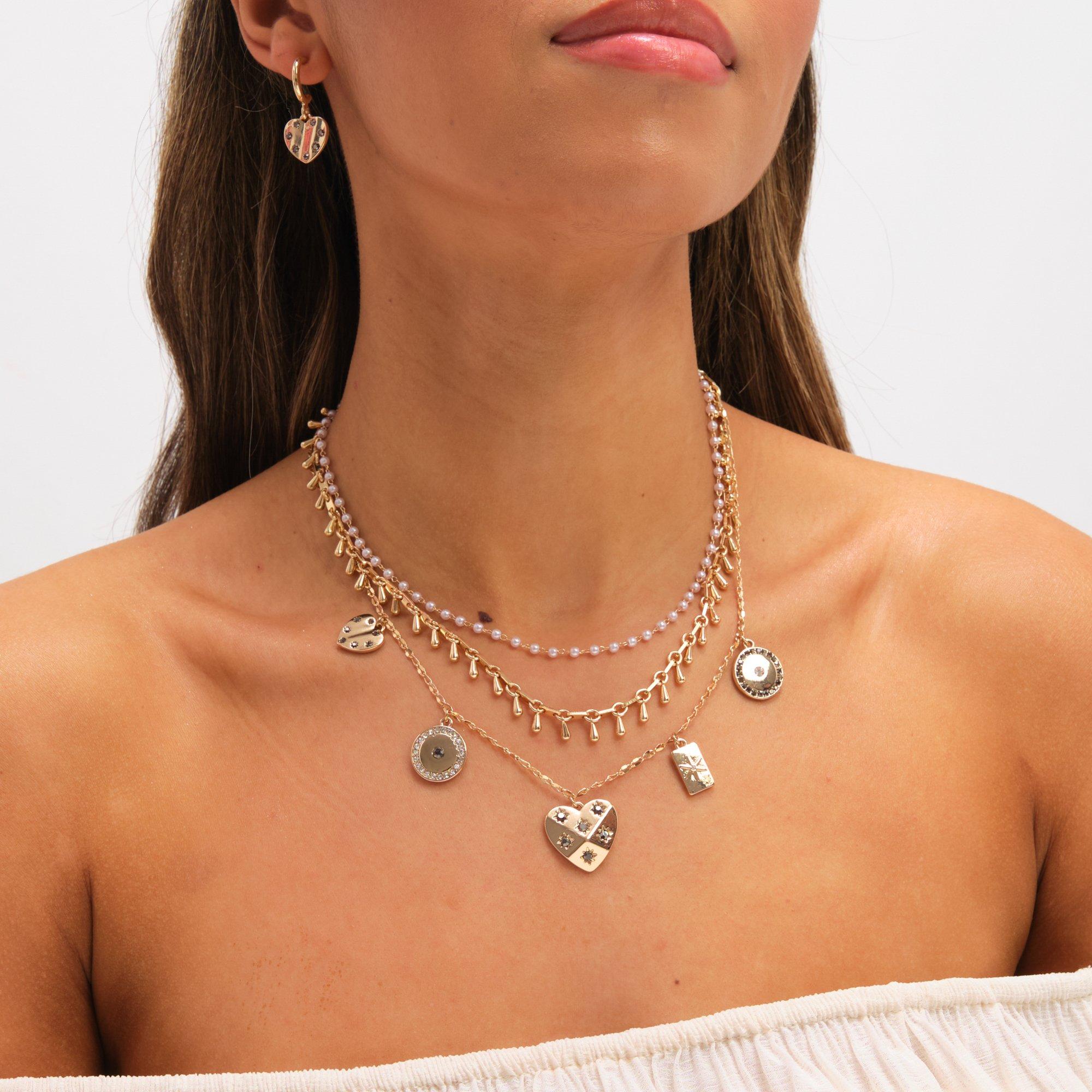 Gold - Mood - Gold Plated Celestial Charm Multirow Necklace - 3